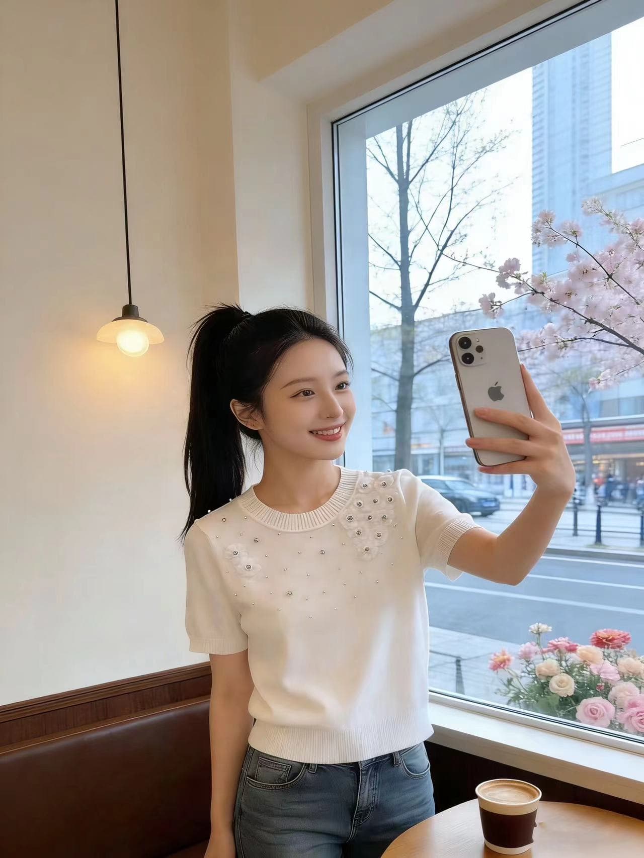 2026 새로운 봄 여름 디자인 센스 작은 대중 Chic 무거운 작업 비즈 박기 반팔 티셔츠 여성 몸매 가꾸기 맨위 패션 상세 이미지 1
