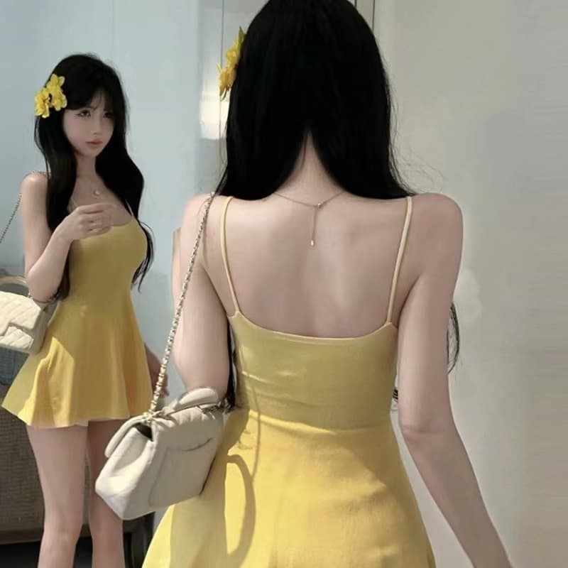 작은 키 순수한 욕망 낮은 네크라인 슬립 초단 드레스 인터넷 유명인 섹시함 백리스 풀오버 몸매 가꾸기 슬림해 보이는 조끼 맨위 상세 이미지 5