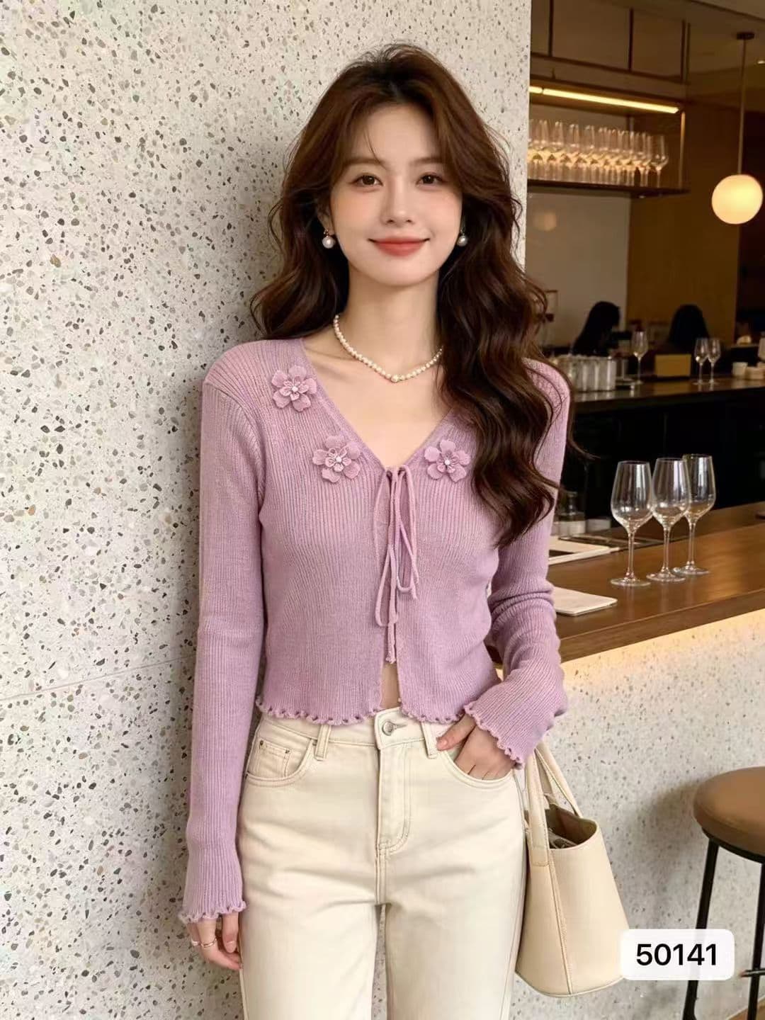 2026 년 여름 새로운 디자인 센스 한 부서 패션 미니멀리즘 V넥 마이크로 ~을 통해 니트 긴 소매 오픈 가디건 상세 이미지 4