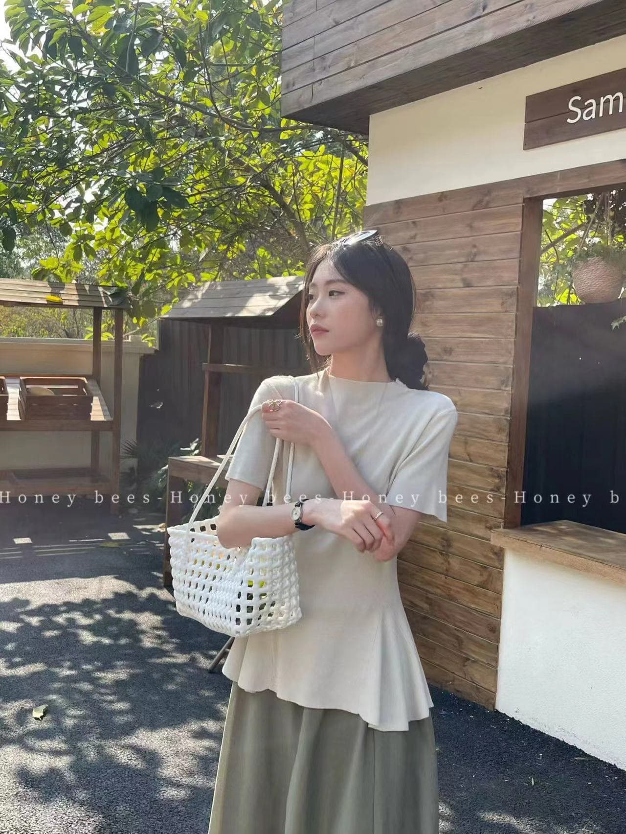 honeybees 한 부서 디자인 섹션 밑단 자이언트 아름다움 왕 튀김 외국 가스 슬림해 보이는 주간 실크 작은 셔츠 상세 이미지 8