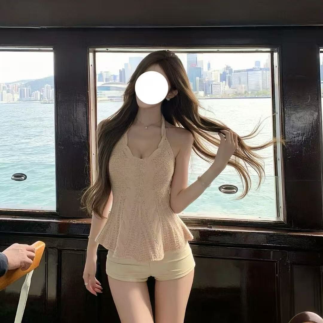 단색 섹시함 백리스 행침 목 캐미솔 여름 꽈배기 몸매 가꾸기 니트 외출용 핫걸 바람 쇼트 스타일 맨위 상세 이미지 6