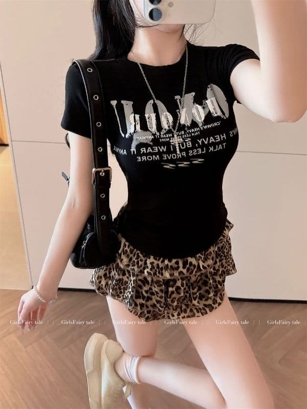 거리 달콤한 매운맛 chic 알파벳 프린트 반팔 긍정적 인 어깨 티셔츠 여성 여름 몸매 가꾸기 쇼트 스타일 맨위 상세 이미지 7