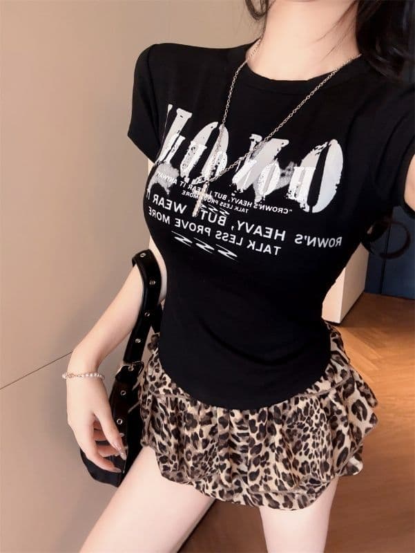 거리 달콤한 매운맛 chic 알파벳 프린트 반팔 긍정적 인 어깨 티셔츠 여성 여름 몸매 가꾸기 쇼트 스타일 맨위 상세 이미지 8