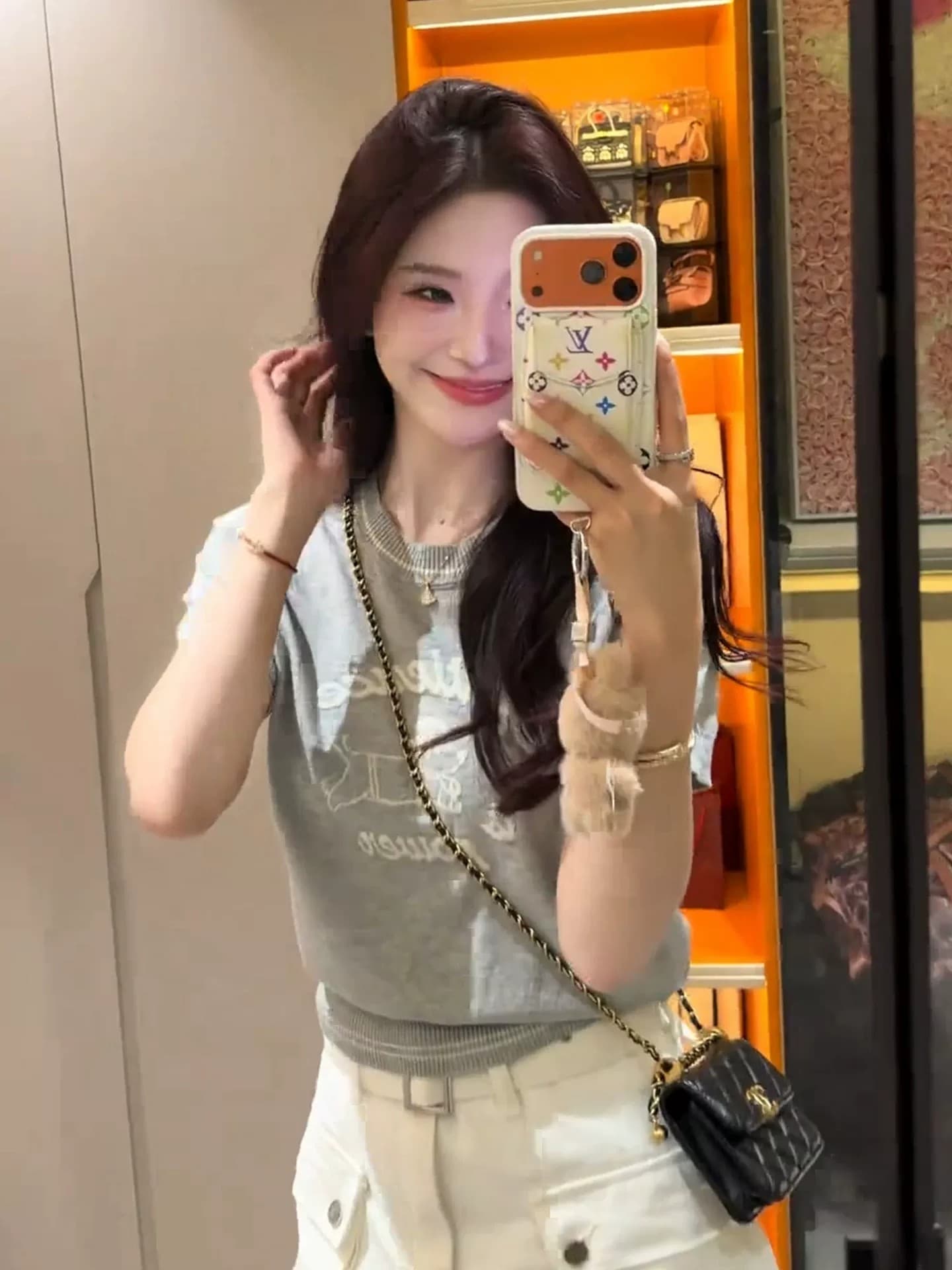한 부서 살구 색상 강아지 자카드 니트 반팔 티셔츠 여성 여름 얇은 스타일 작은 키 몸매 가꾸기 슬림해 보이는 쇼트 스타일 맨위 상세 이미지 6