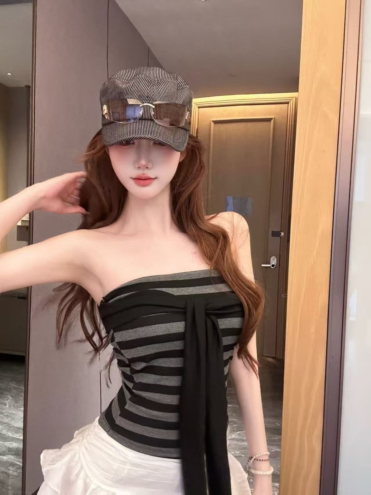 달콤한 핫걸 나비 매듭 배색 스트라이프 튜브탑 조끼 여성 짧은 디자인 센스 다용도 몸매 가꾸기 포장 가슴이 없다. 소매 맨위 상세 이미지 20