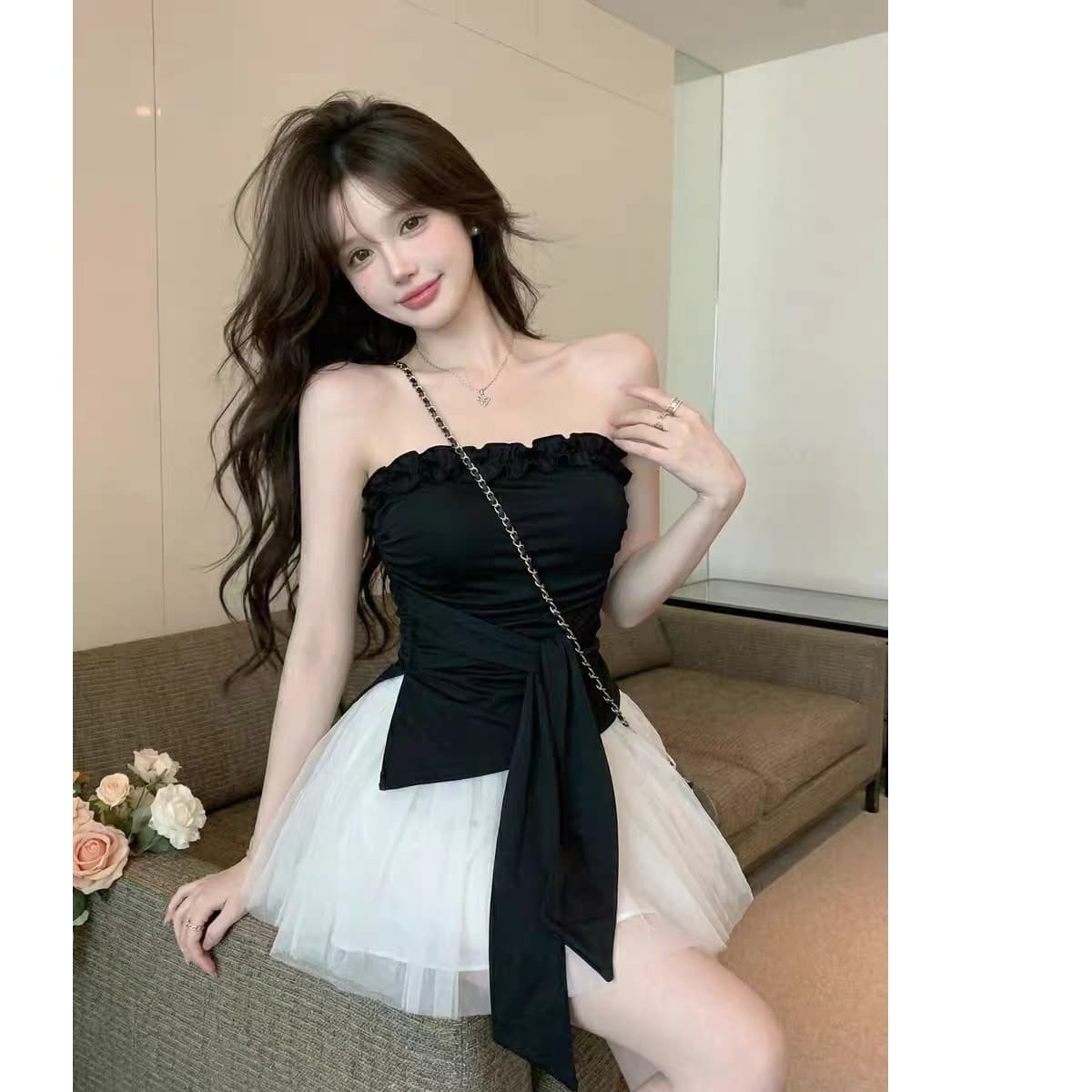 한 부서 부드러운 바람 레이스 튜브탑 조끼 여성 여름 순수한 욕망 디자인 센스 슬림해 보이는 다용도 불규칙 스트랩 맨위 이미지 3