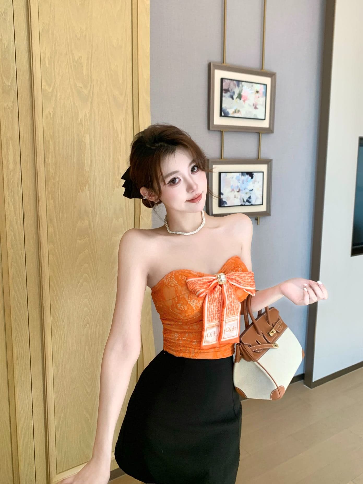 벨트 가슴 패드 레이스 조각 나비 매듭 한 단어 와이 어깨끈 없음 포장 가슴 여성 여름 민소매 튜브탑 조끼 상세 이미지 9