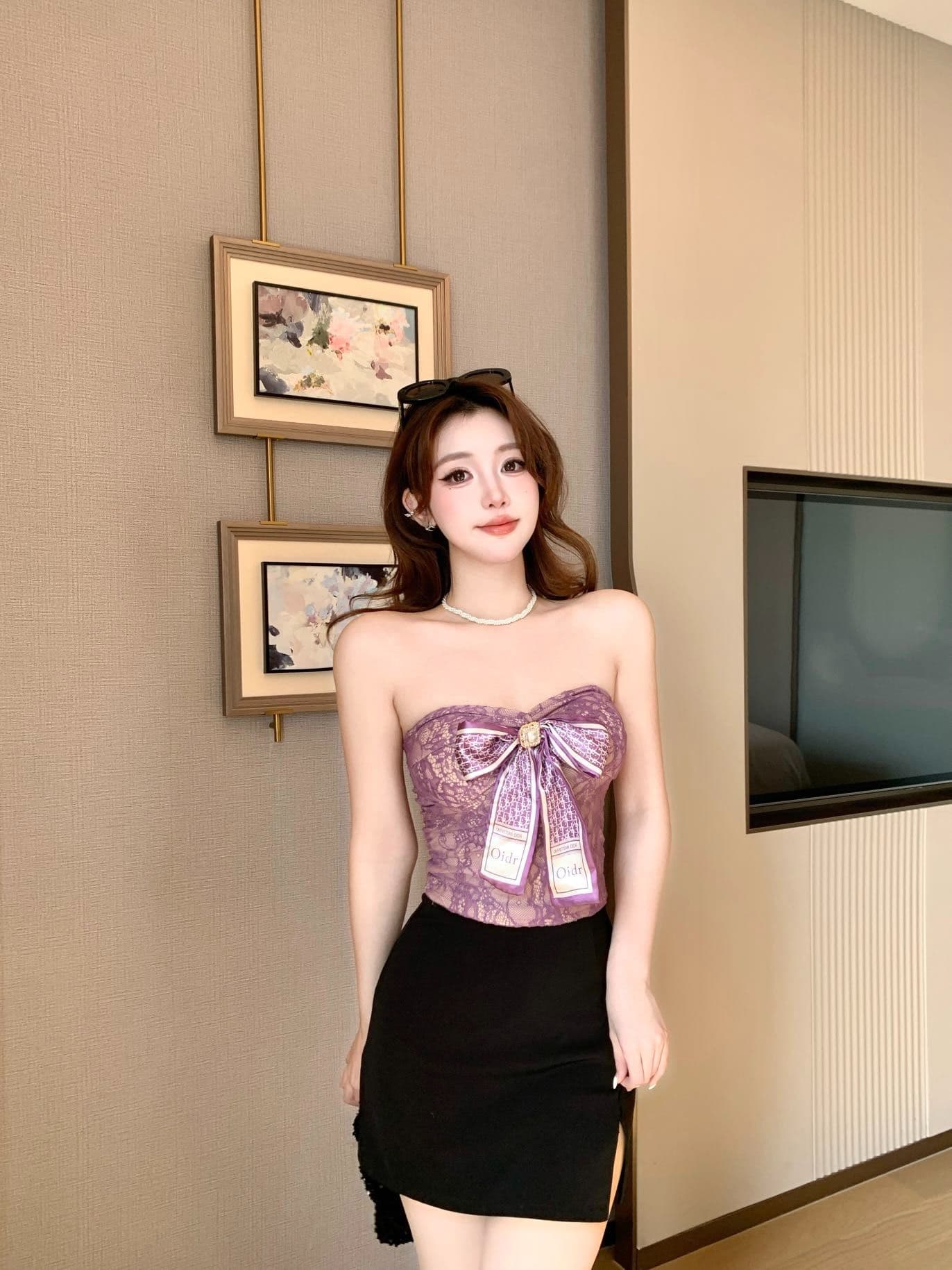 벨트 가슴 패드 레이스 조각 나비 매듭 한 단어 와이 어깨끈 없음 포장 가슴 여성 여름 민소매 튜브탑 조끼 상세 이미지 22