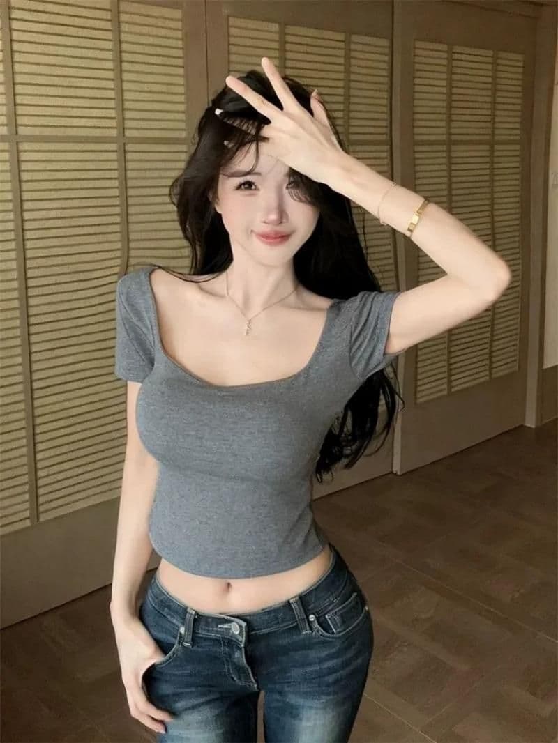 순수한 욕망 바람 섹시함 레이스 u 칼라 백리스 반팔 티셔츠 여성 의류 여름 벨트 가슴 패드 쇼트 스타일 몸매 가꾸기 기본 셔츠 맨위 상세 이미지 18