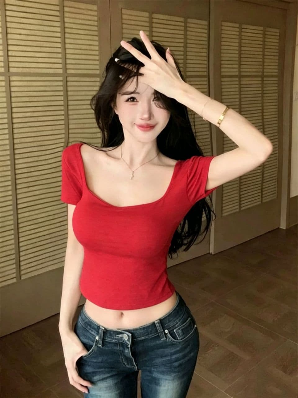 순수한 욕망 바람 섹시함 레이스 u 칼라 백리스 반팔 티셔츠 여성 의류 여름 벨트 가슴 패드 쇼트 스타일 몸매 가꾸기 기본 셔츠 맨위 상세 이미지 27