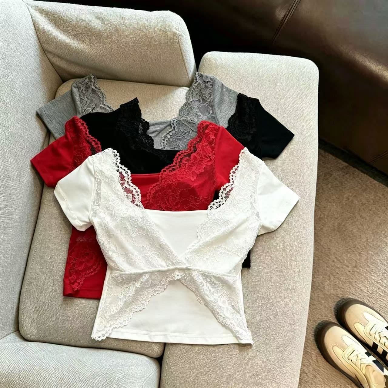 순수한 욕망 바람 섹시함 레이스 u 칼라 백리스 반팔 티셔츠 여성 의류 여름 벨트 가슴 패드 쇼트 스타일 몸매 가꾸기 기본 셔츠 맨위 상세 이미지 28