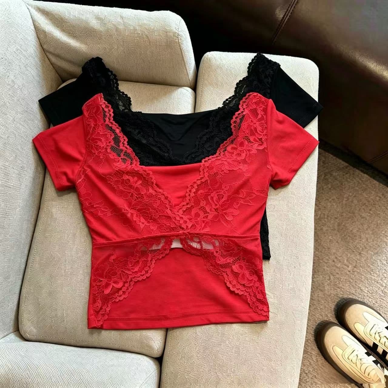 순수한 욕망 바람 섹시함 레이스 u 칼라 백리스 반팔 티셔츠 여성 의류 여름 벨트 가슴 패드 쇼트 스타일 몸매 가꾸기 기본 셔츠 맨위 상세 이미지 36