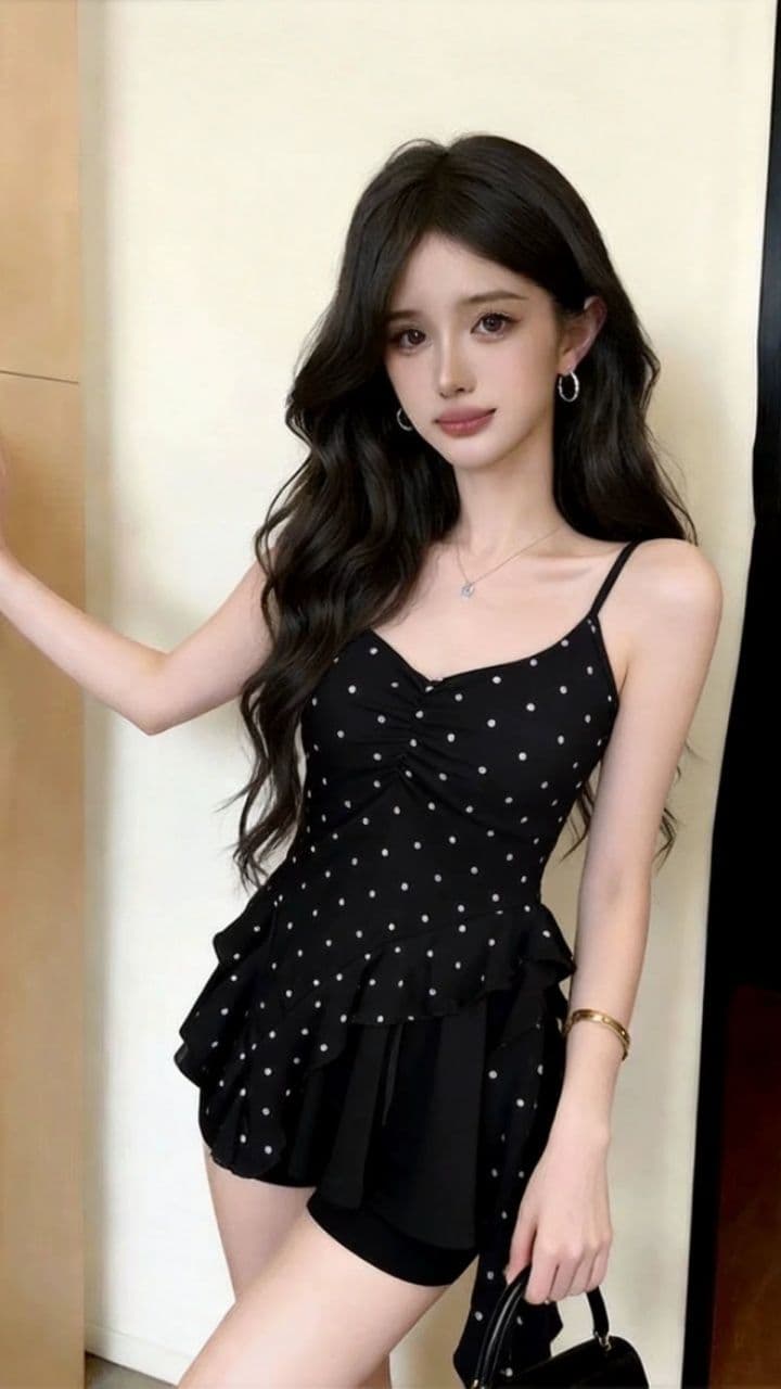 핫걸 순수한 욕망 바람 섹시함 패션 도트 무늬 프릴 캐미솔 불규칙 밑단 디자인 센스 맨위 상세 이미지 19