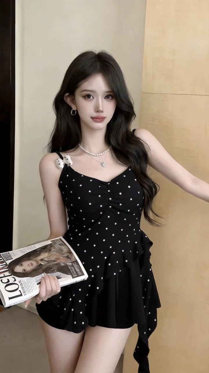 순수한 욕망 바람 핫걸 섹시함 불규칙 도트 무늬 슬립 맨위 프릴 조끼 작은 셔츠 여성 벨트 가슴 패드 상세 이미지 19