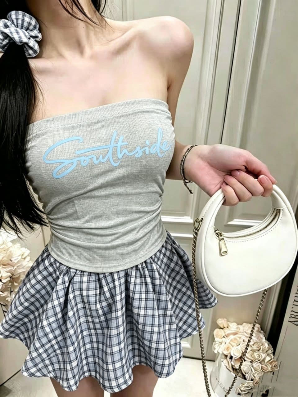 여름 새로운 핫걸 바람 알파벳 프린트 패치워크 튜브탑 조끼 몸매 가꾸기 슬림해 보이는 원피스 벨트 가슴 패드 의류 여성 상세 이미지 11