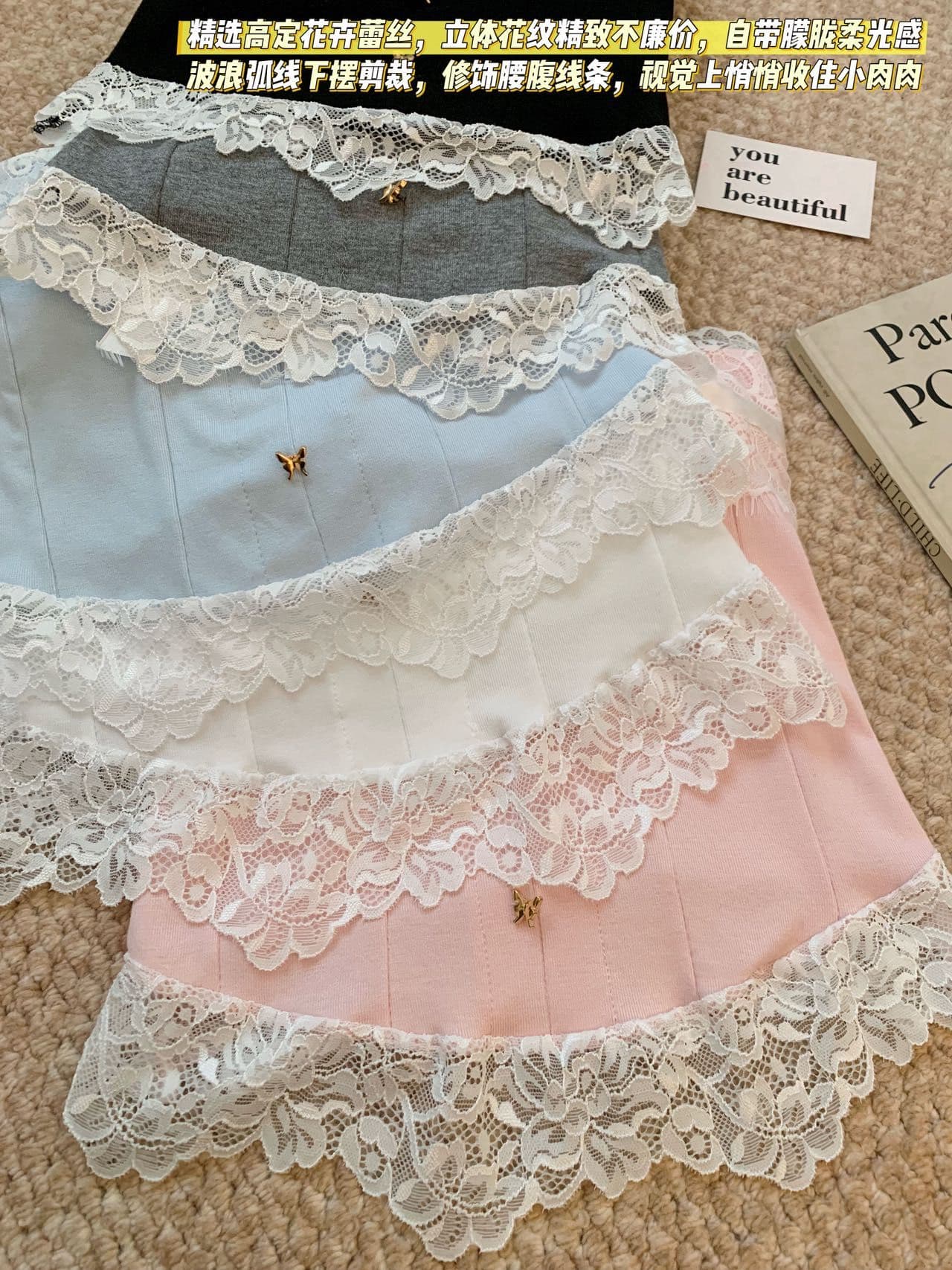 순수한 욕망 바람 오프숄더 나비 매듭 튜브탑 레이스 레이스 조끼 여성 의류 디자인 허리 수축 생선뼈 벨트 가슴 패드 상세 이미지 21