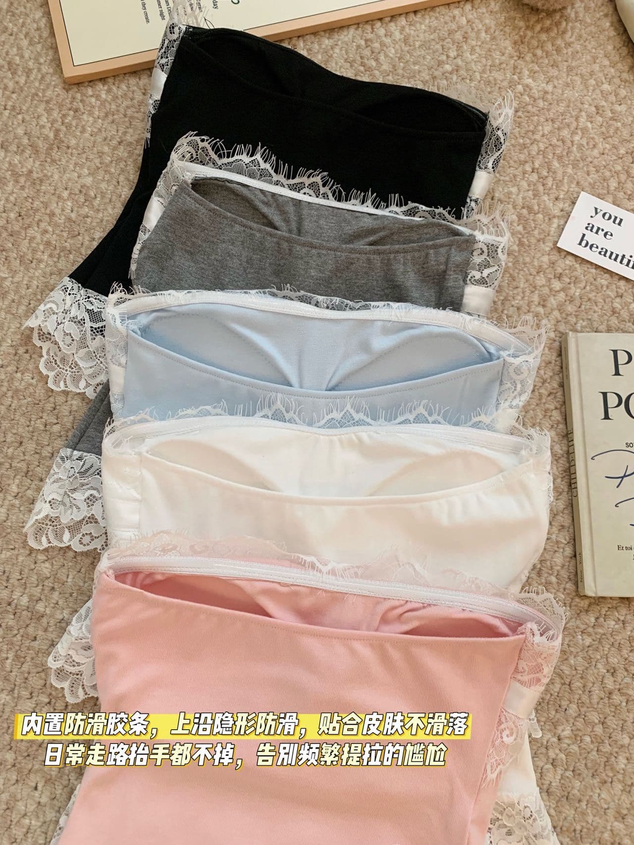순수한 욕망 바람 오프숄더 나비 매듭 튜브탑 레이스 레이스 조끼 여성 의류 디자인 허리 수축 생선뼈 벨트 가슴 패드 상세 이미지 22