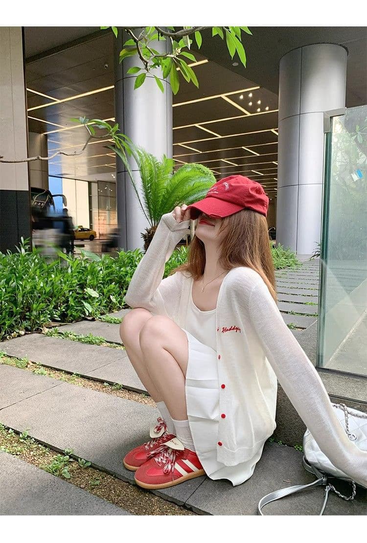한 번 작은 짭짤한 한 부서 화이트 얇은 스타일 자외선 차단 니트 오픈 가디건 여성 여름 외부 가져 가라. 블라우스 짧은 외투 맨위 상세 이미지 7