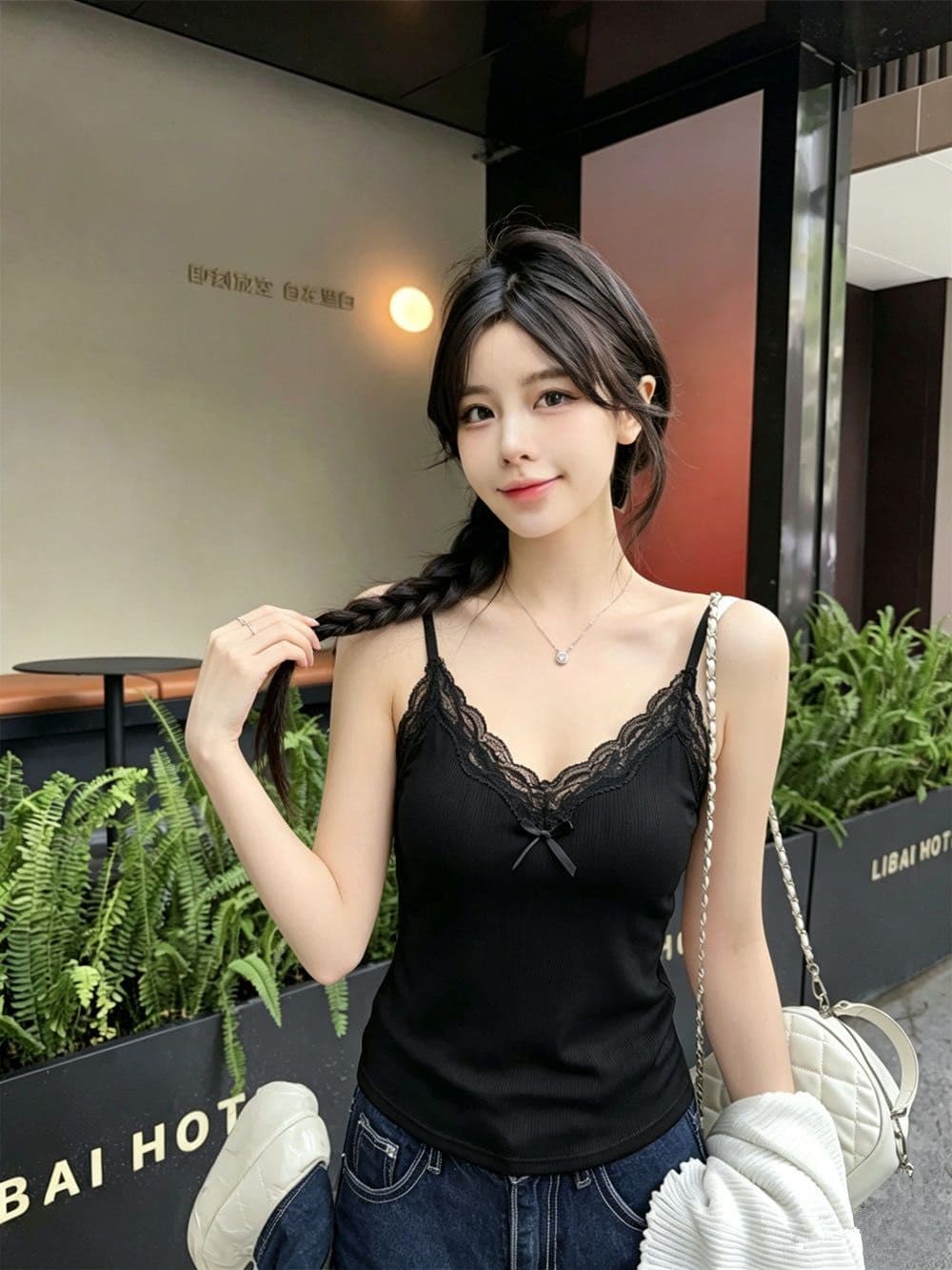 프랑스식 수 있습니다. 조정 벨트 가슴 패드 순수한 욕망 레이스 V넥 캐미솔 봄 외국 가스 맨위 인사이드 가져 가라. 기본 셔츠 상세 이미지 2