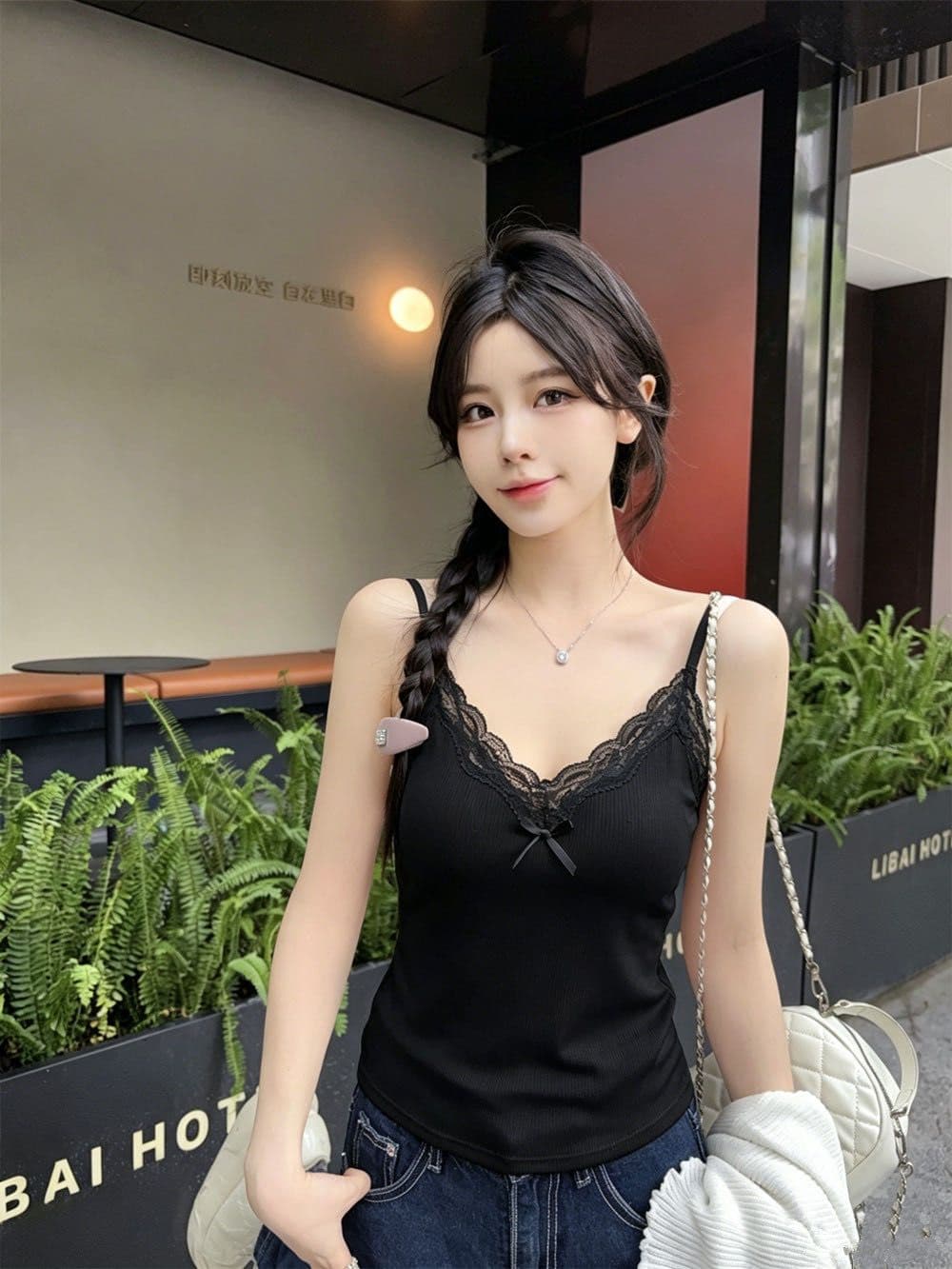 프랑스식 수 있습니다. 조정 벨트 가슴 패드 순수한 욕망 레이스 V넥 캐미솔 봄 외국 가스 맨위 인사이드 가져 가라. 기본 셔츠 상세 이미지 4