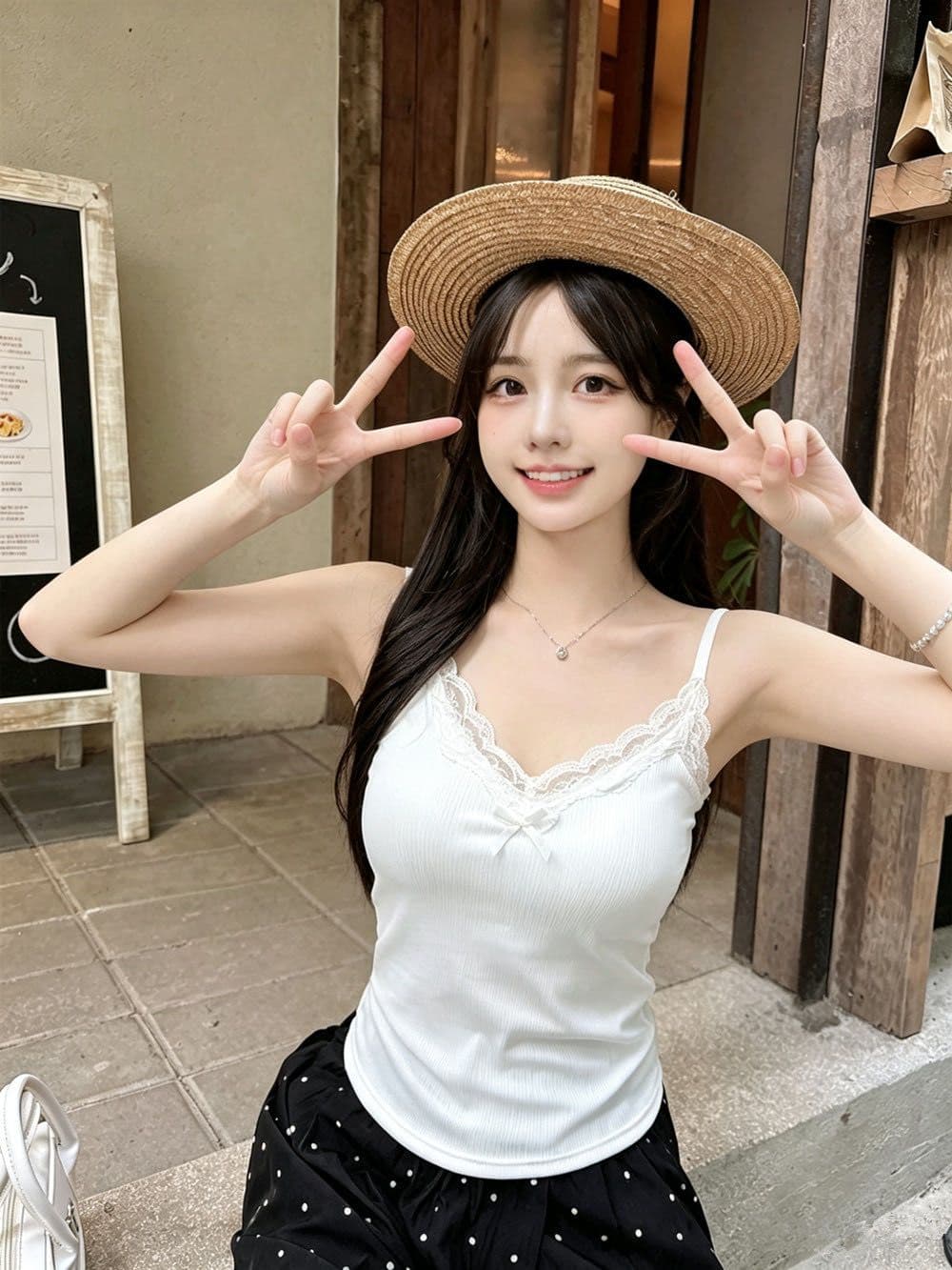 프랑스식 수 있습니다. 조정 벨트 가슴 패드 순수한 욕망 레이스 V넥 캐미솔 봄 외국 가스 맨위 인사이드 가져 가라. 기본 셔츠 상세 이미지 14