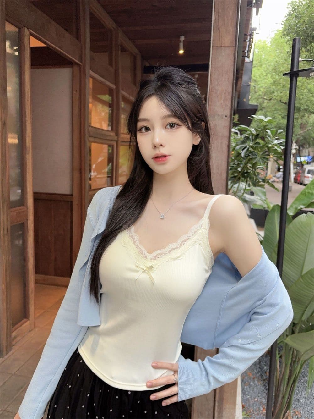프랑스식 수 있습니다. 조정 벨트 가슴 패드 순수한 욕망 레이스 V넥 캐미솔 봄 외국 가스 맨위 인사이드 가져 가라. 기본 셔츠 상세 이미지 22