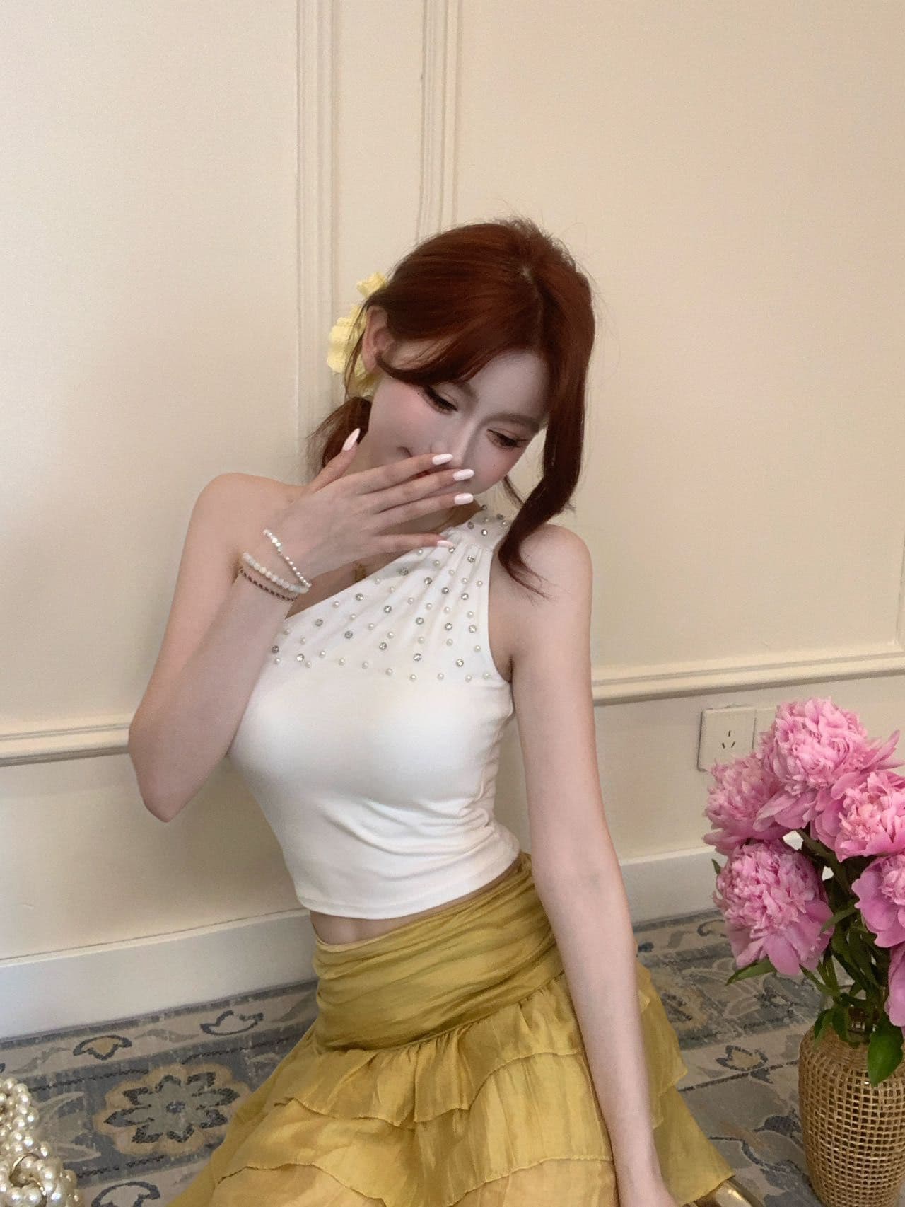 단색 핫픽스 비스듬한 어깨 캐미솔 여름 순수한 욕망 디자인 센스 핫걸 몸매 가꾸기 오프숄더 쇼트 스타일 맨위 외출용 상세 이미지 11