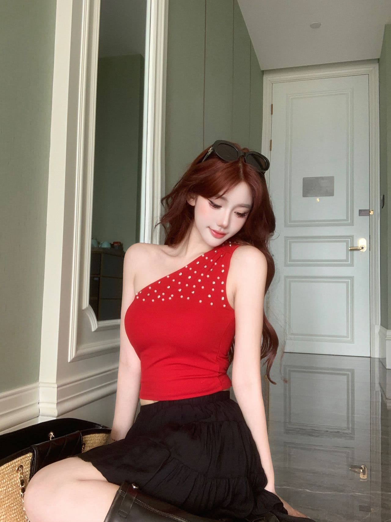 단색 핫픽스 비스듬한 어깨 캐미솔 여름 순수한 욕망 디자인 센스 핫걸 몸매 가꾸기 오프숄더 쇼트 스타일 맨위 외출용 상세 이미지 18