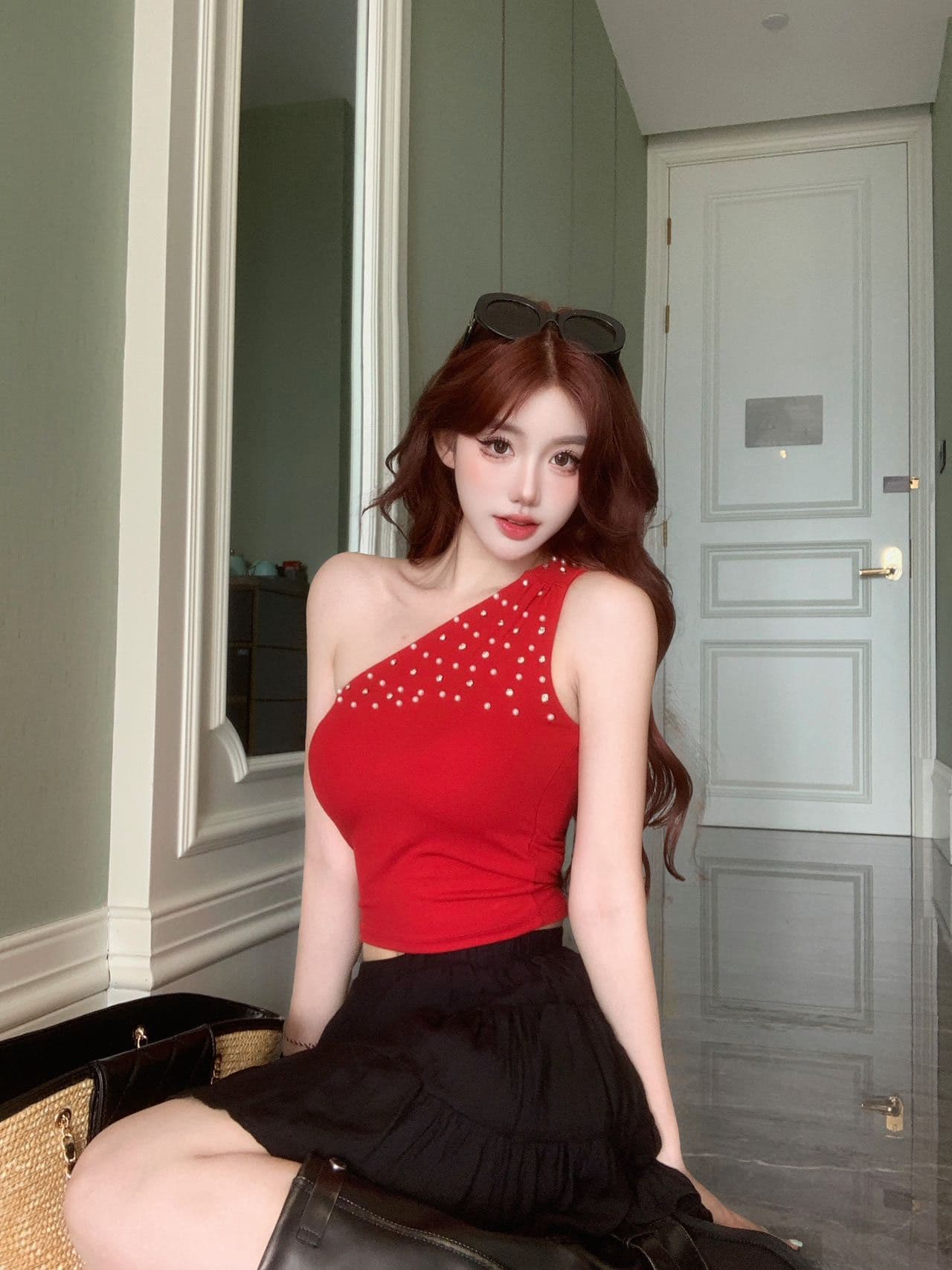 단색 핫픽스 비스듬한 어깨 캐미솔 여름 순수한 욕망 디자인 센스 핫걸 몸매 가꾸기 오프숄더 쇼트 스타일 맨위 외출용 상세 이미지 19