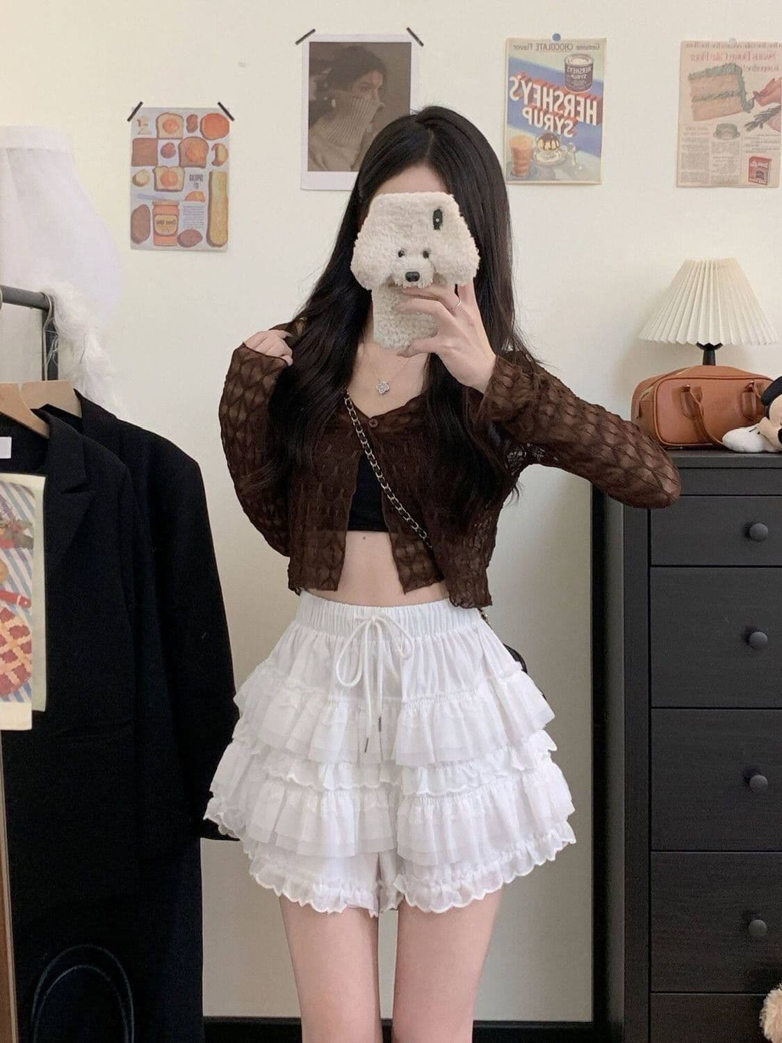 달콤한 스타일 레이스 측면 케이크 바지 펌프 로프 캐주얼 바지 여성 새로운 하이웨이스트 슬림해 보이는 치마바지 다용도 한 마디 반바지 상세 이미지 9