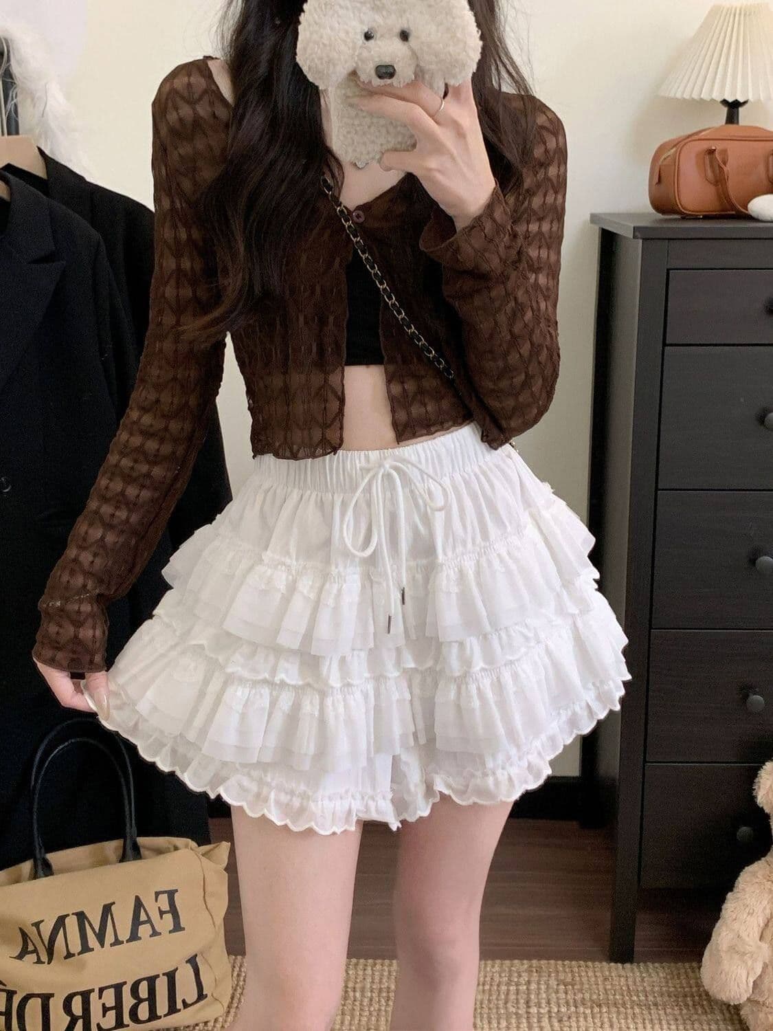 달콤한 스타일 레이스 측면 케이크 바지 펌프 로프 캐주얼 바지 여성 새로운 하이웨이스트 슬림해 보이는 치마바지 다용도 한 마디 반바지 상세 이미지 10