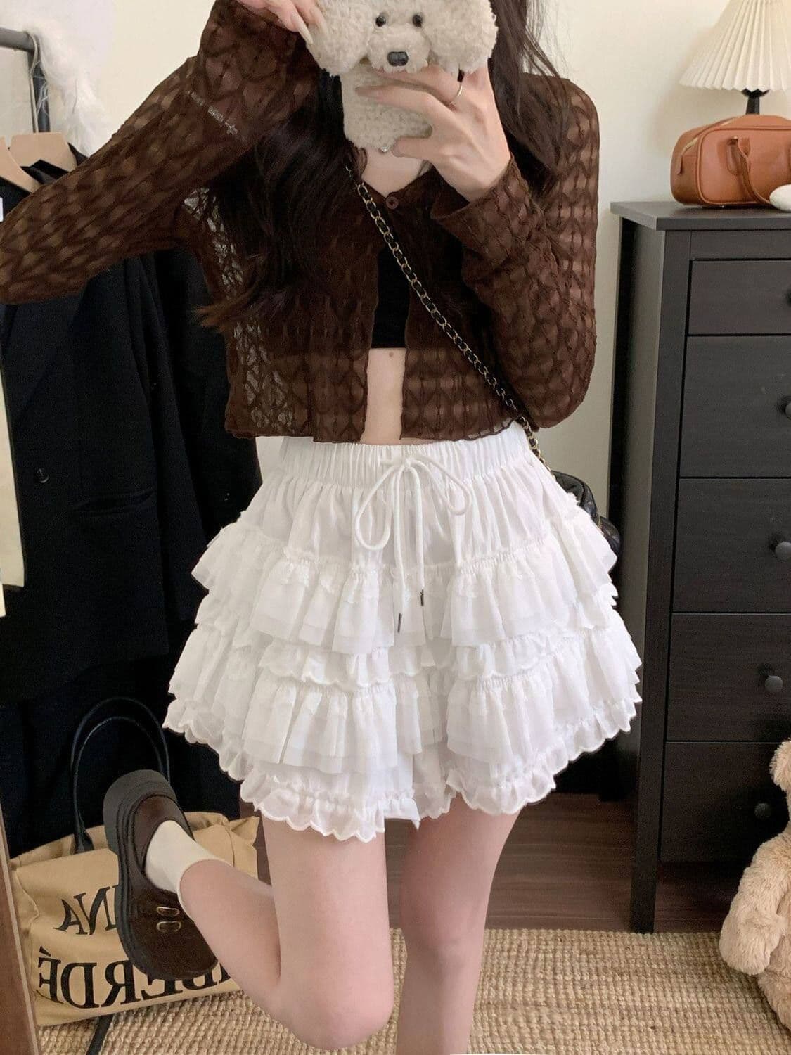 달콤한 스타일 레이스 측면 케이크 바지 펌프 로프 캐주얼 바지 여성 새로운 하이웨이스트 슬림해 보이는 치마바지 다용도 한 마디 반바지 상세 이미지 11