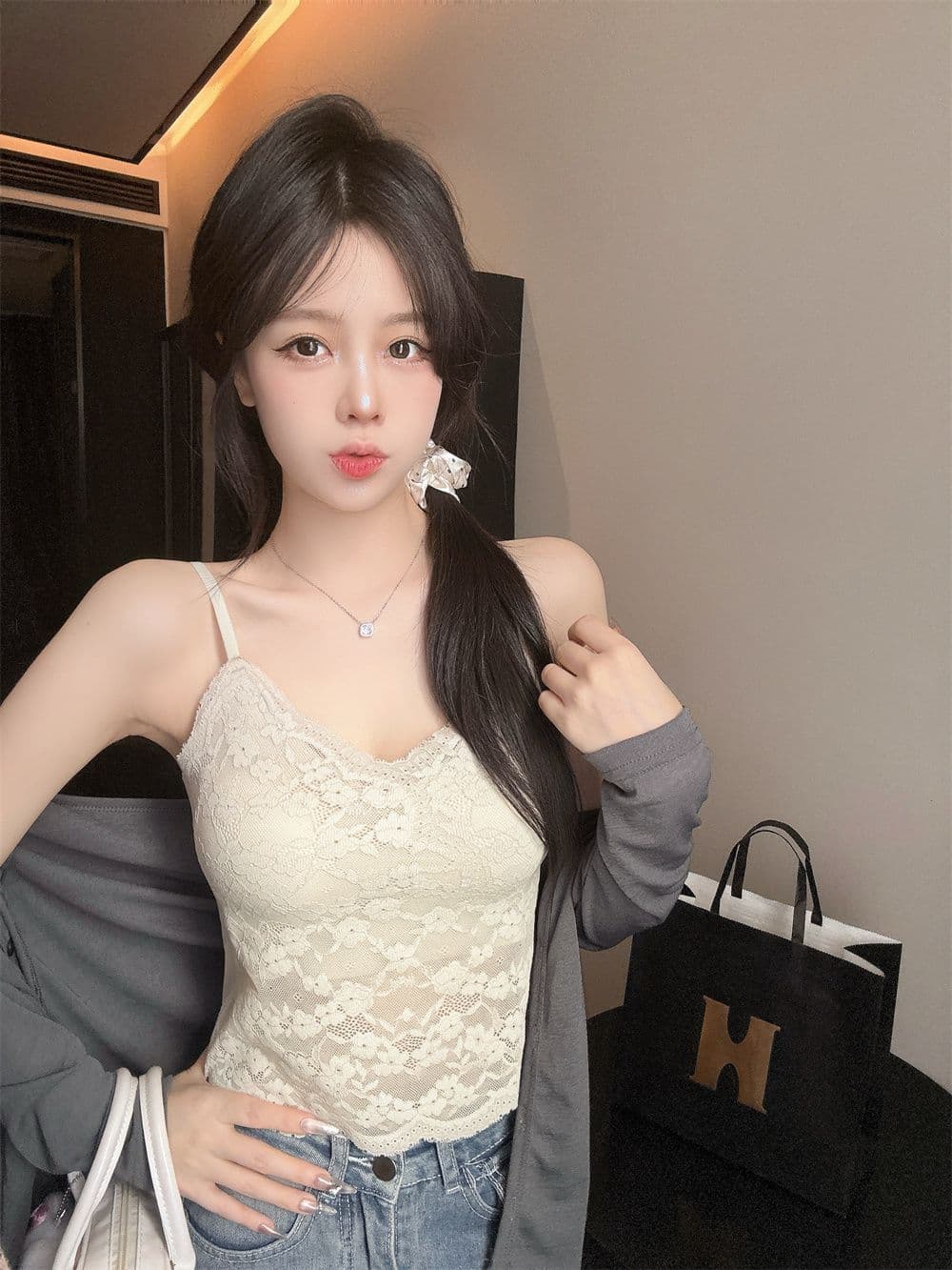 벨트 가슴 패드 순수한 욕망 바람 레이스 얼음 실크 캐미솔 여름 인사이드 가져 가라. 아름다움 뒤로 튜브탑 V넥 맨위 상세 이미지 16