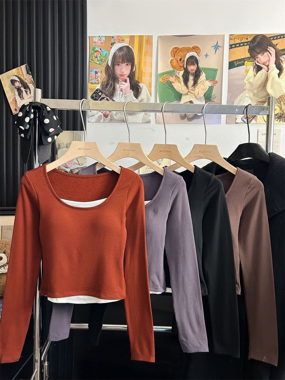 연삭 털 티셔츠 여성 페이크 레이어드 패치워크 색상 기본 셔츠 여성 긴 소매 슬림해 보이는 없음 흔적 라운드 넥 맨위 외출용 상세 이미지 32