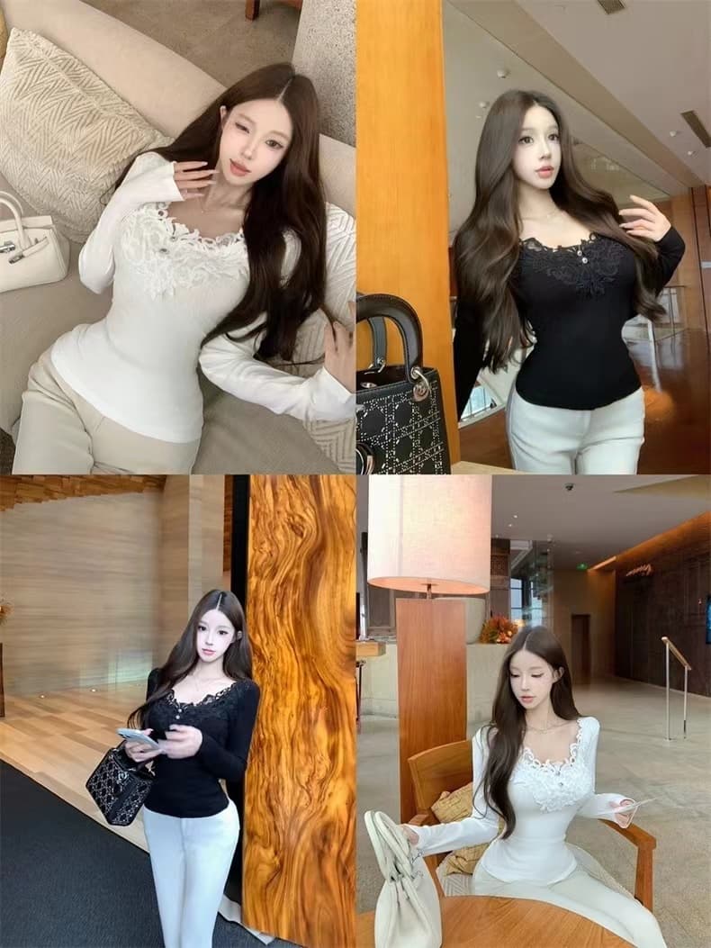 이른 가을 새로운 순수한 욕망 풍차 털 자수 긴팔 티셔츠 슬림해 보이는 몸매 가꾸기 여성 원피스 벨트 가슴 패드 다용도 상세 이미지 13