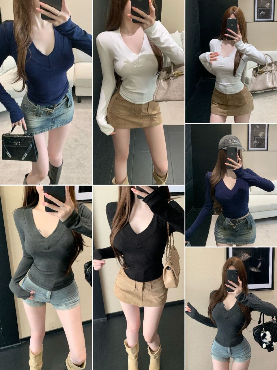 이른 가을 새로운 순수한 욕망 섹시함 깊은 V 넥 긍정적 인 어깨 긴팔 몸매 가꾸기 슬림해 보이는 다용도 작은 대중 기본 셔츠 맨위