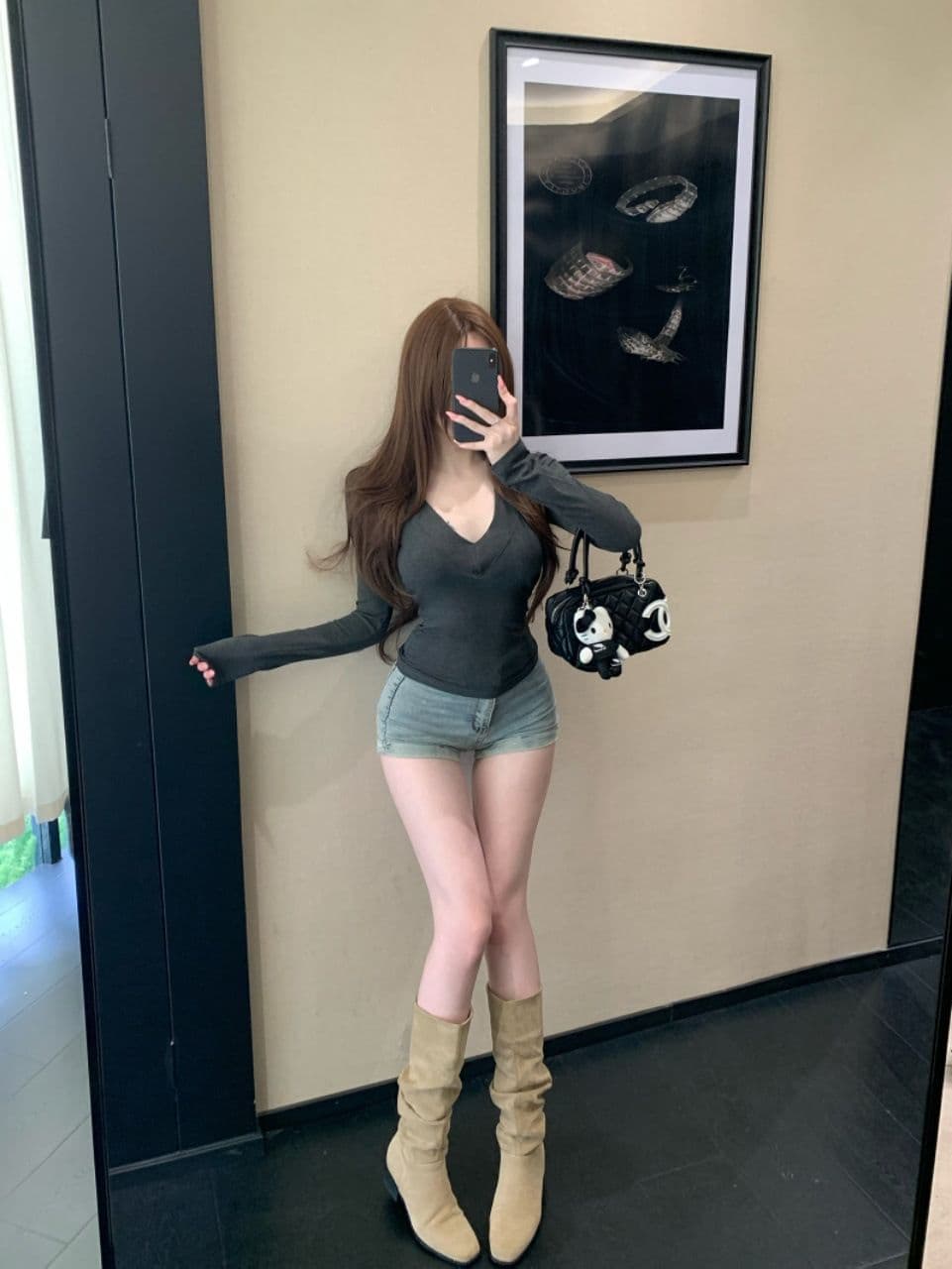 이른 가을 새로운 순수한 욕망 섹시함 깊은 V 넥 긍정적 인 어깨 긴팔 몸매 가꾸기 슬림해 보이는 다용도 작은 대중 기본 셔츠 맨위 상세 이미지 14