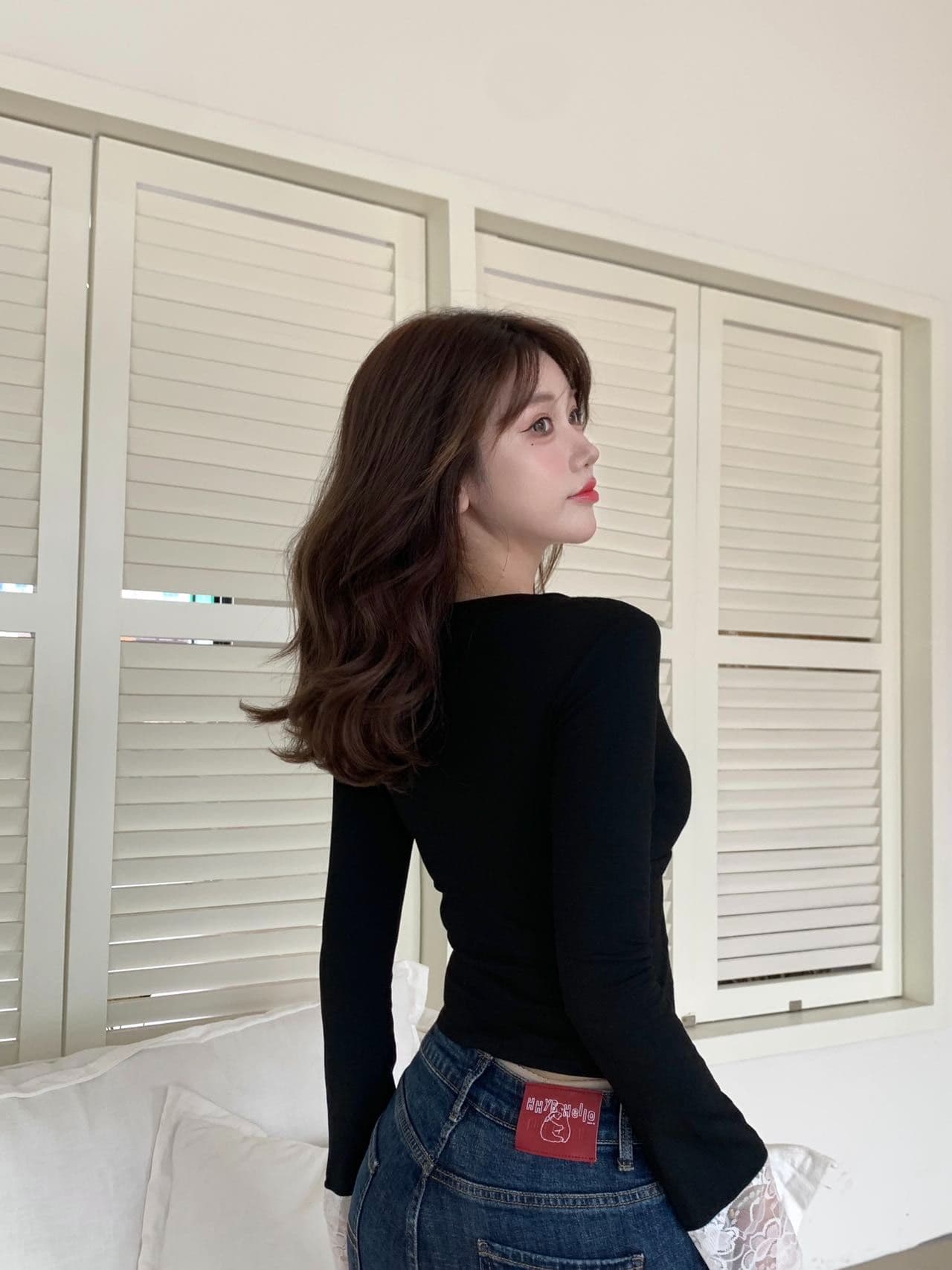 사람들 면 레이스 조각 긴팔 티셔츠 여성 이른 가을 몸매 가꾸기 슬림해 보이는 인사이드 가져 가라. 만나는 맨위 화이트 핑크색 상세 이미지 10