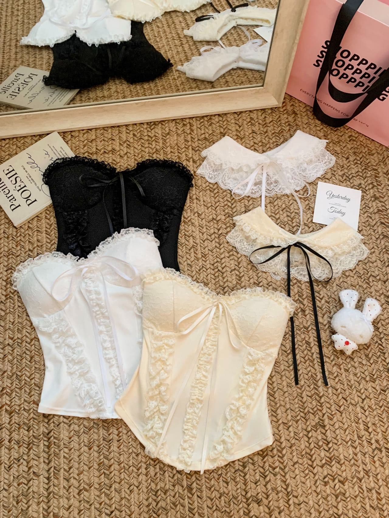 달콤함 프랑스식 순수한 욕망 바람 레이스 행침 목 조끼 여성 벨트 가슴 패드 인사이드 가져 가라. 명문 여성 천 골드 센스 민소매 튜브탑 맨위 상세 이미지 33