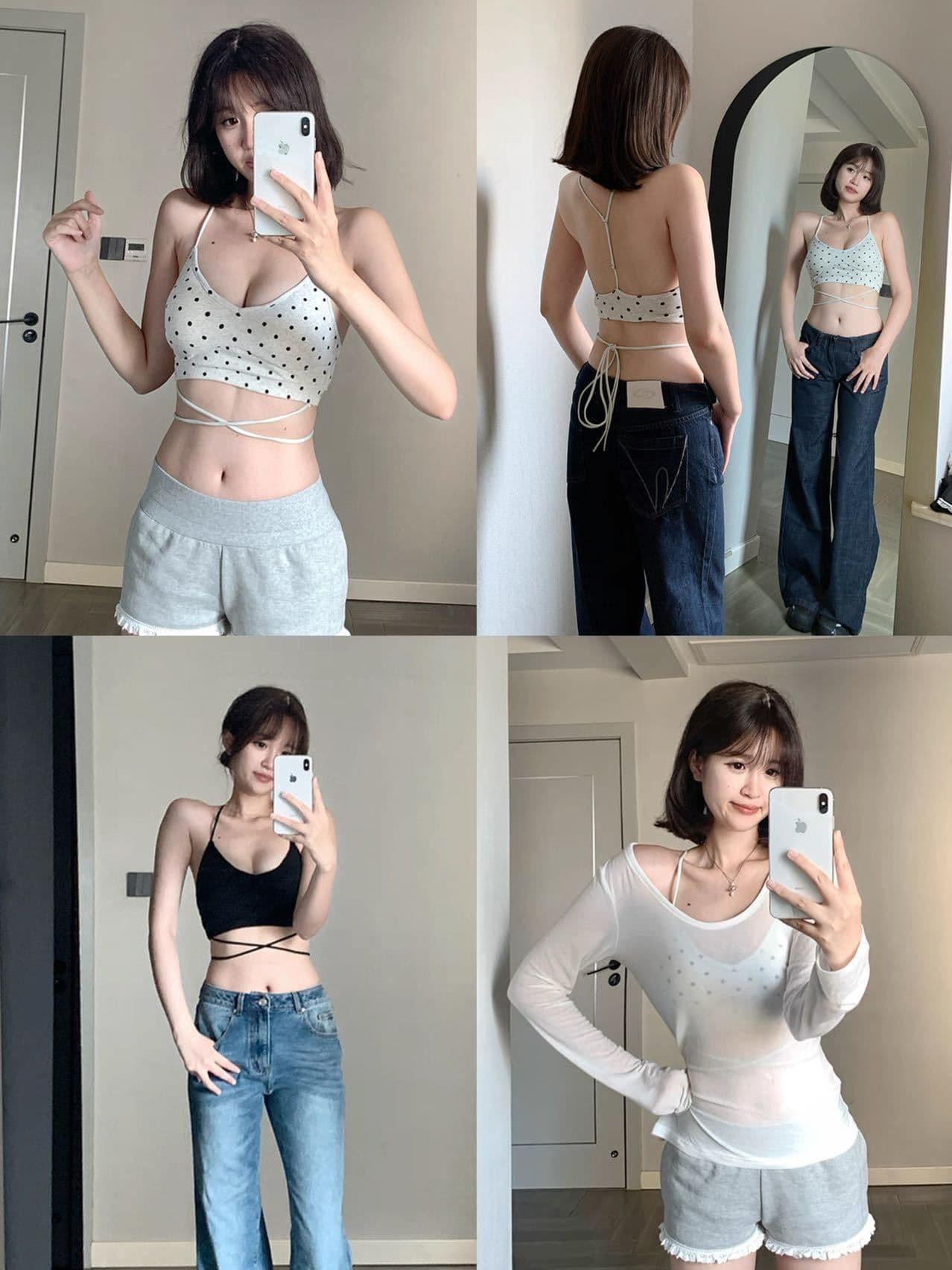 여름 새로운 섹시함 V넥 도트 무늬 프린트 포장 가슴 아름다움 뒤로 십자가 스트랩 디자인 고정 벨트 가슴 패드 상세 이미지 2
