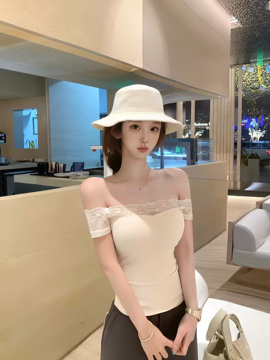 프랑스식 레이스 오프숄더 반팔 티셔츠 여성 2026 여름 새로운 허리 수축 몸매 가꾸기 슬림해 보이는 다용도 품격 맨위 상세 이미지 8