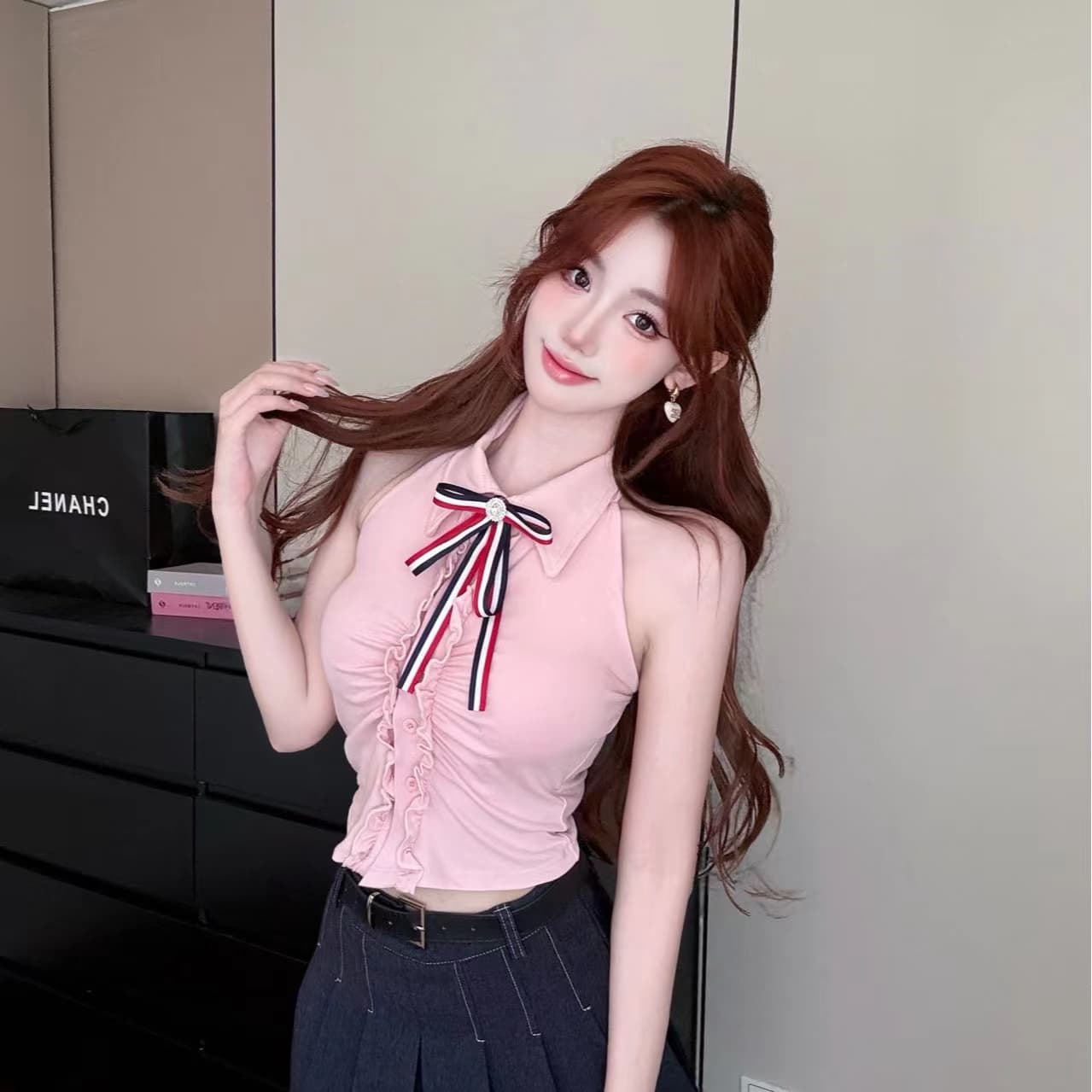핫걸 바람 가져 가라. 패션 외국 가스 고급 센스 민소매 쇼트 스타일 맨위 이미지 3