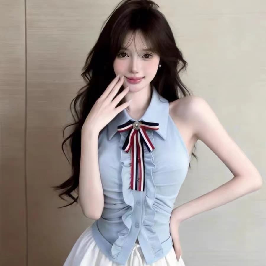 핫걸 바람 가져 가라. 패션 외국 가스 고급 센스 민소매 쇼트 스타일 맨위 상세 이미지 4
