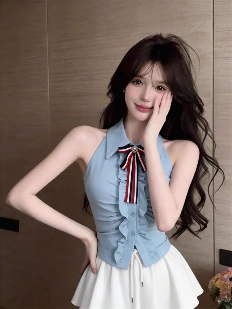 핫걸 바람 가져 가라. 패션 외국 가스 고급 센스 민소매 쇼트 스타일 맨위 상세 이미지 7