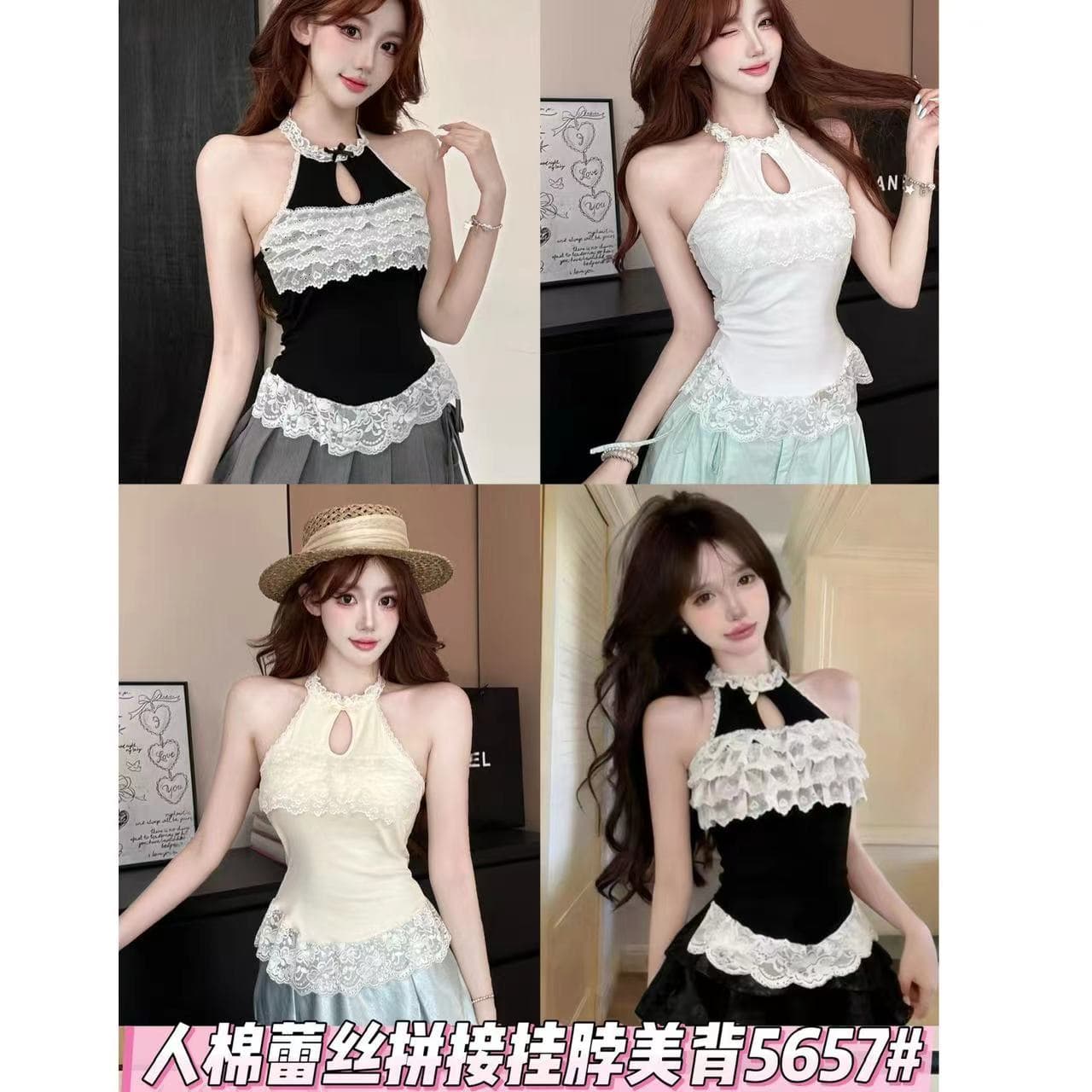 새로운 2026 레이스 측면 행침 목 조끼 슬립 여성 여름 패치워크 맨위