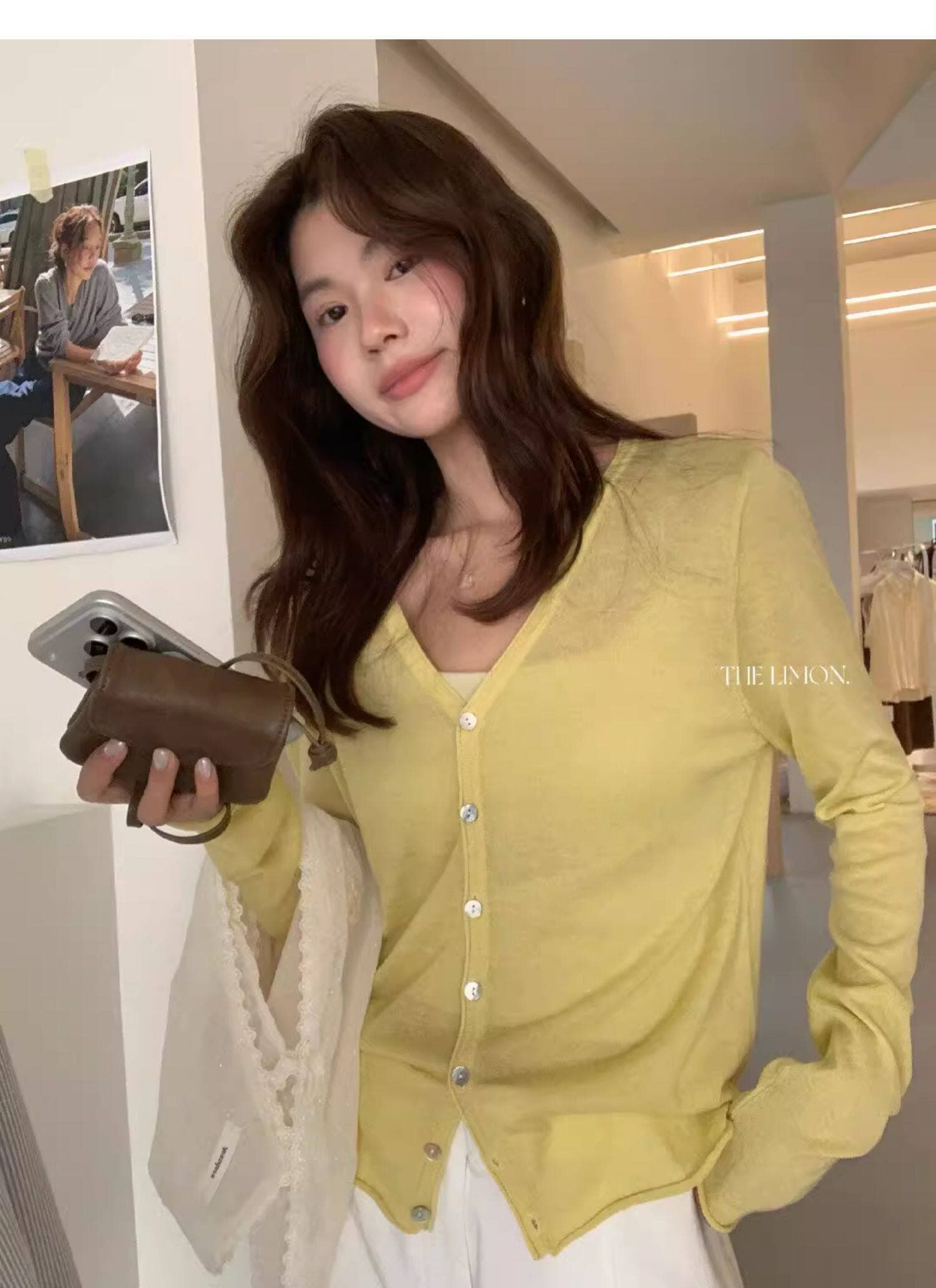 도파민 핑크색 얼음 실크 아마 V넥 니트 오픈 가디건 여성 여름 얇은 스타일 자외선 차단 블라우스 슬립 외부 잡아라. 의류 상세 이미지 24