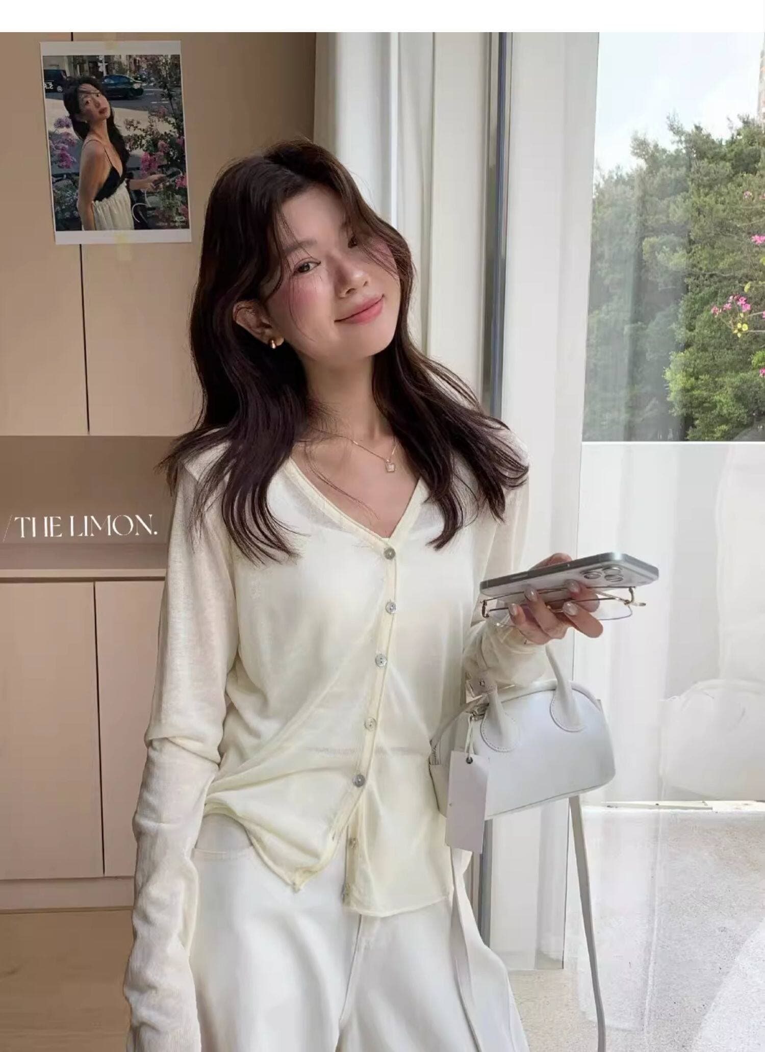 도파민 핑크색 얼음 실크 아마 V넥 니트 오픈 가디건 여성 여름 얇은 스타일 자외선 차단 블라우스 슬립 외부 잡아라. 의류 상세 이미지 31