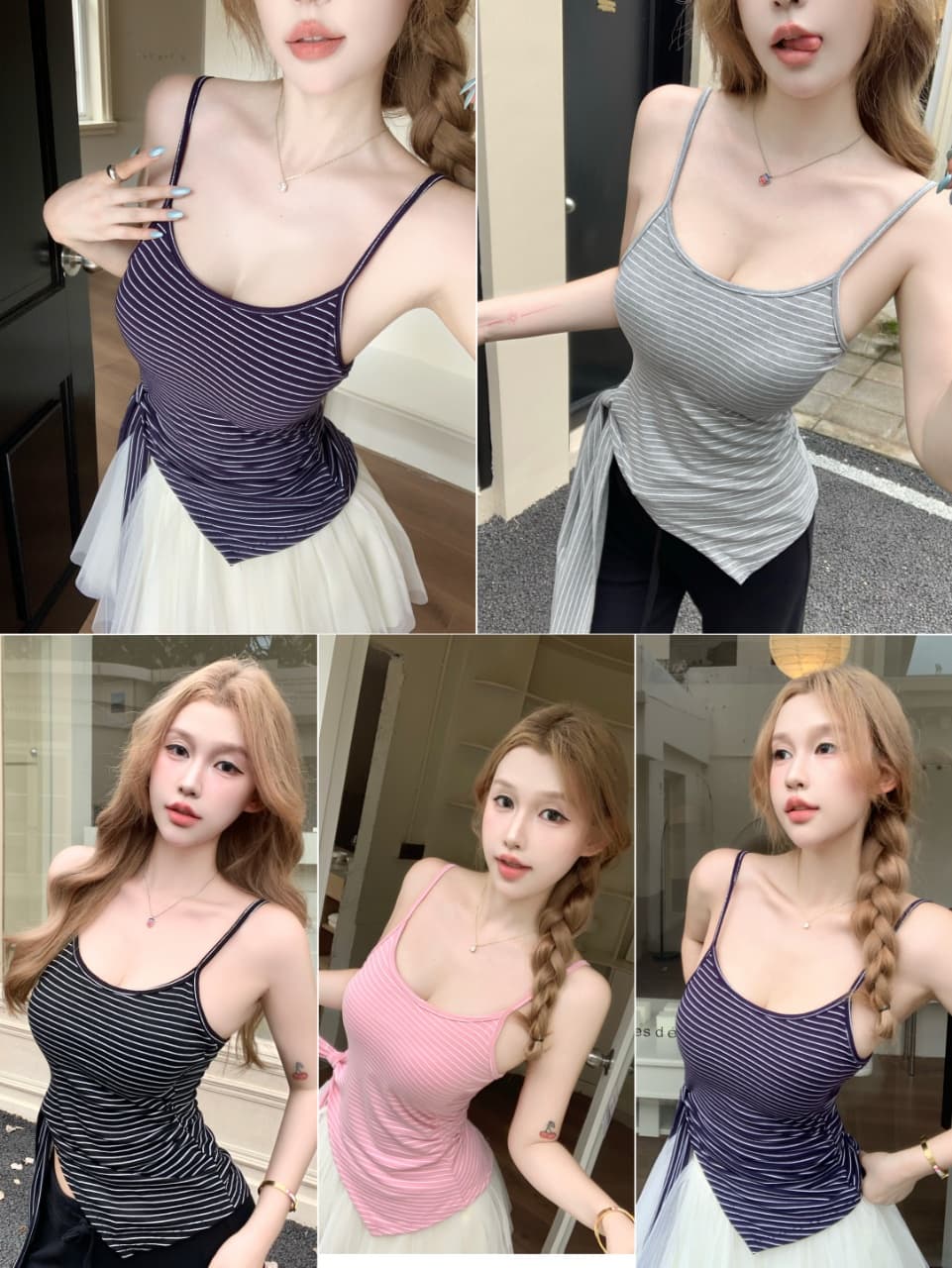 느긋한 바람 착용 가져 가라. 시간 아직도 느낌 스트라이프 레이스업 조끼 벨트 가슴 패드 상세 이미지 2