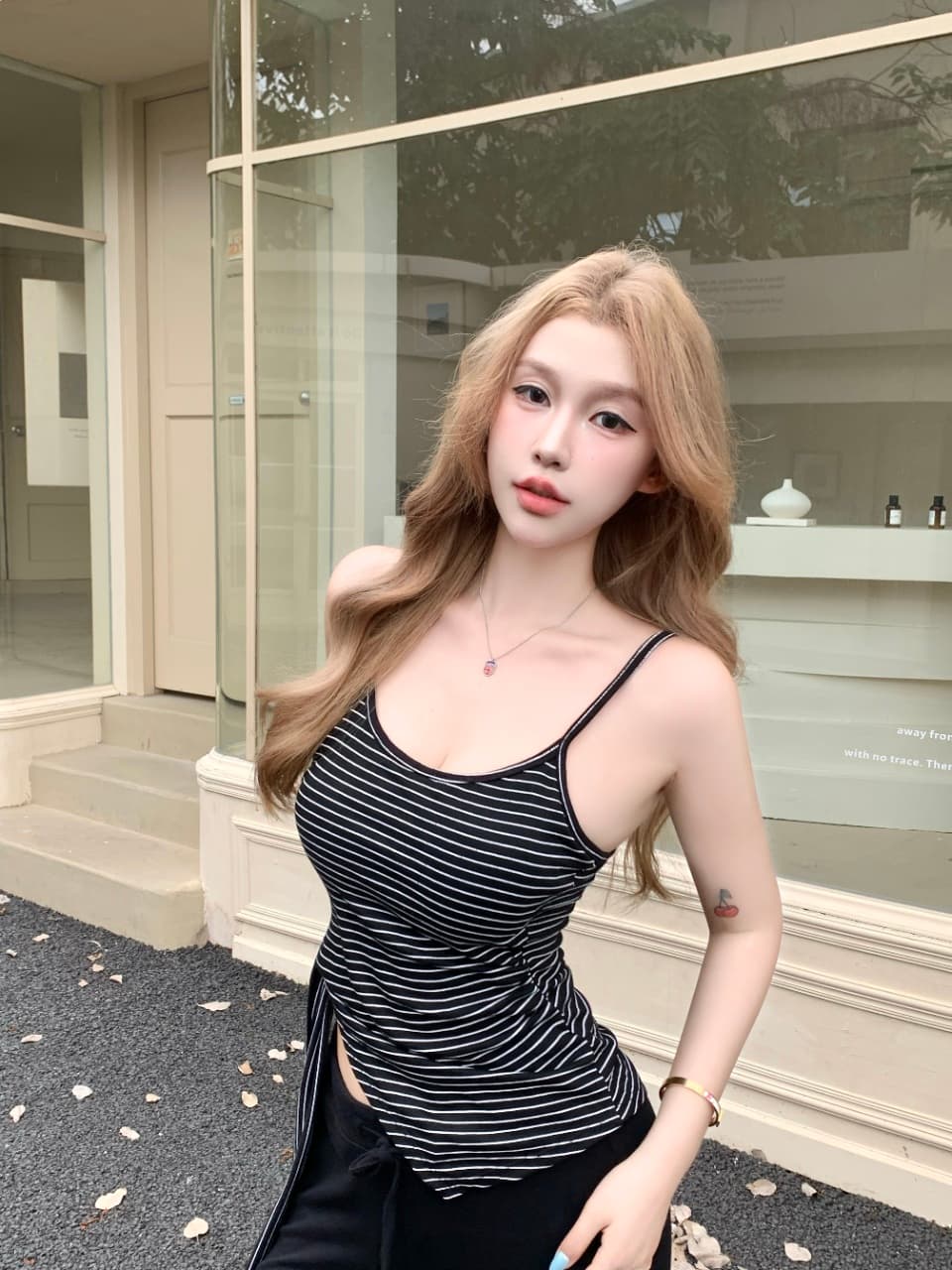 느긋한 바람 착용 가져 가라. 시간 아직도 느낌 스트라이프 레이스업 조끼 벨트 가슴 패드 상세 이미지 23