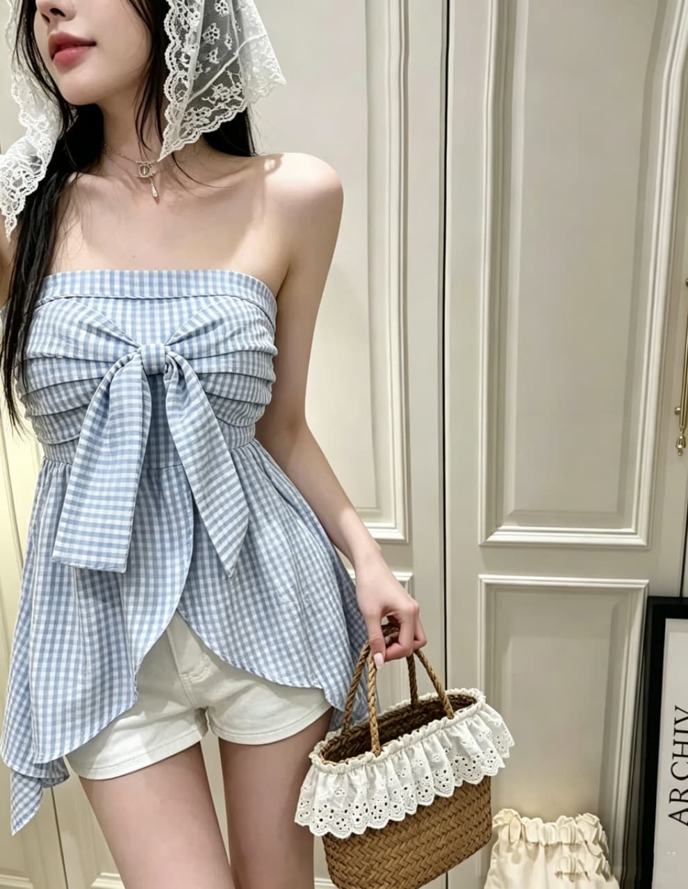 핫걸 나비 매듭 스트라이프 행침 목 튜브탑 조끼 여성 여름 디자인 센스 작은 대중 몸매 가꾸기 슬림해 보이는 외출용 맨위 상세 이미지 9